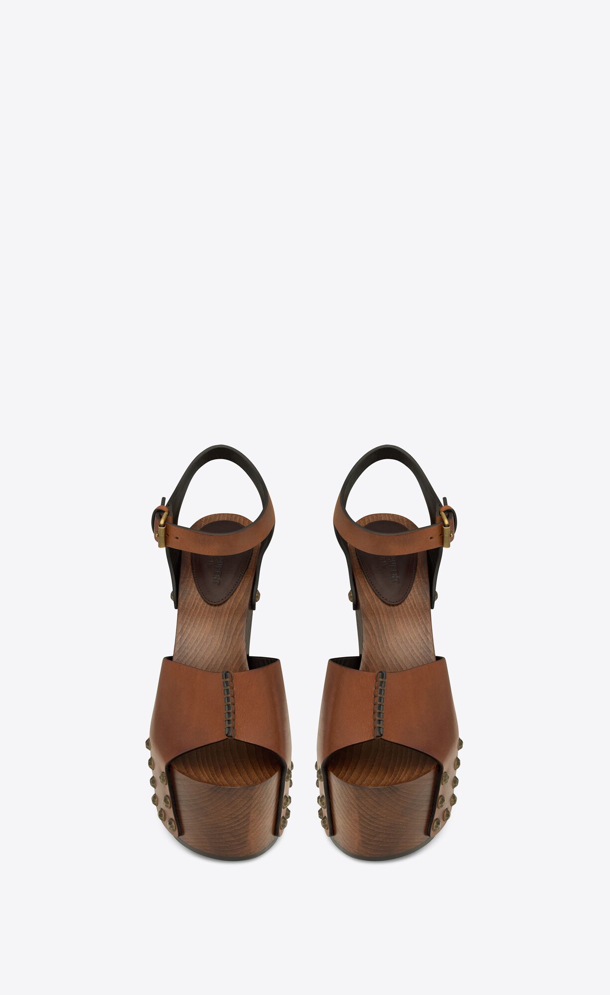 YSL Joan Plattform Sandals In Smooth Leder And Wood Noisette | 37465-QEXZ