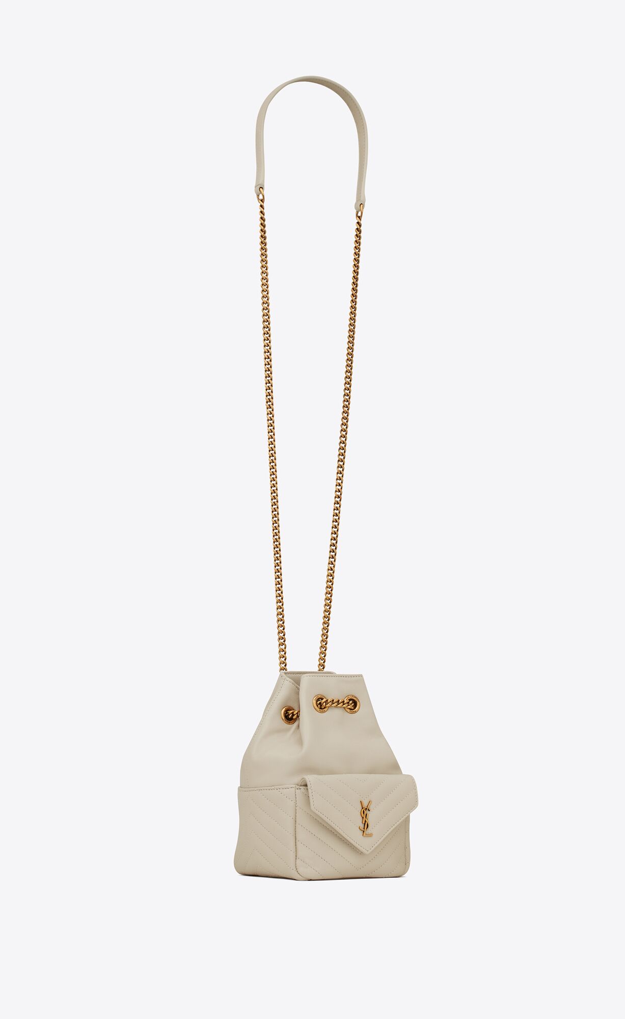 YSL Joe Mini Bucket Bag In Gesteppt Lambskin Blanc Vintage | 75136-XJMI