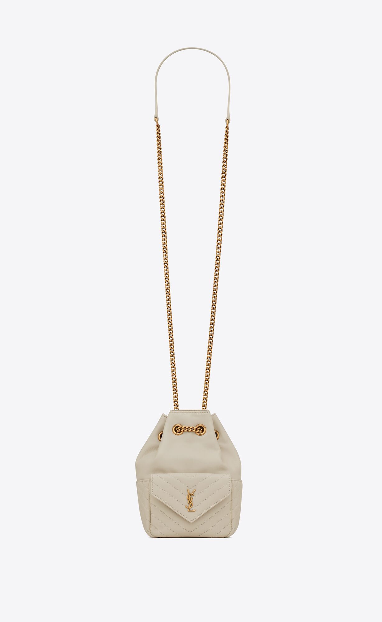 YSL Joe Mini Bucket Bag In Gesteppt Lambskin Blanc Vintage | 75136-XJMI