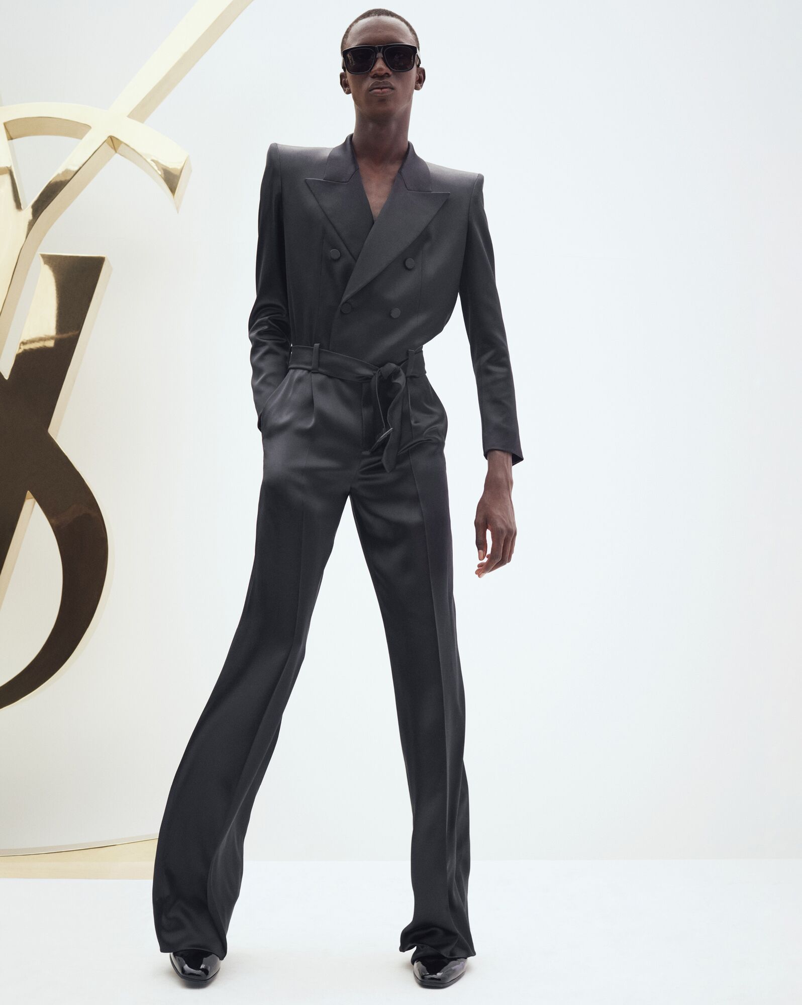 YSL Jumpsuit In Silk Satin Schwarz | 32174-VPXU