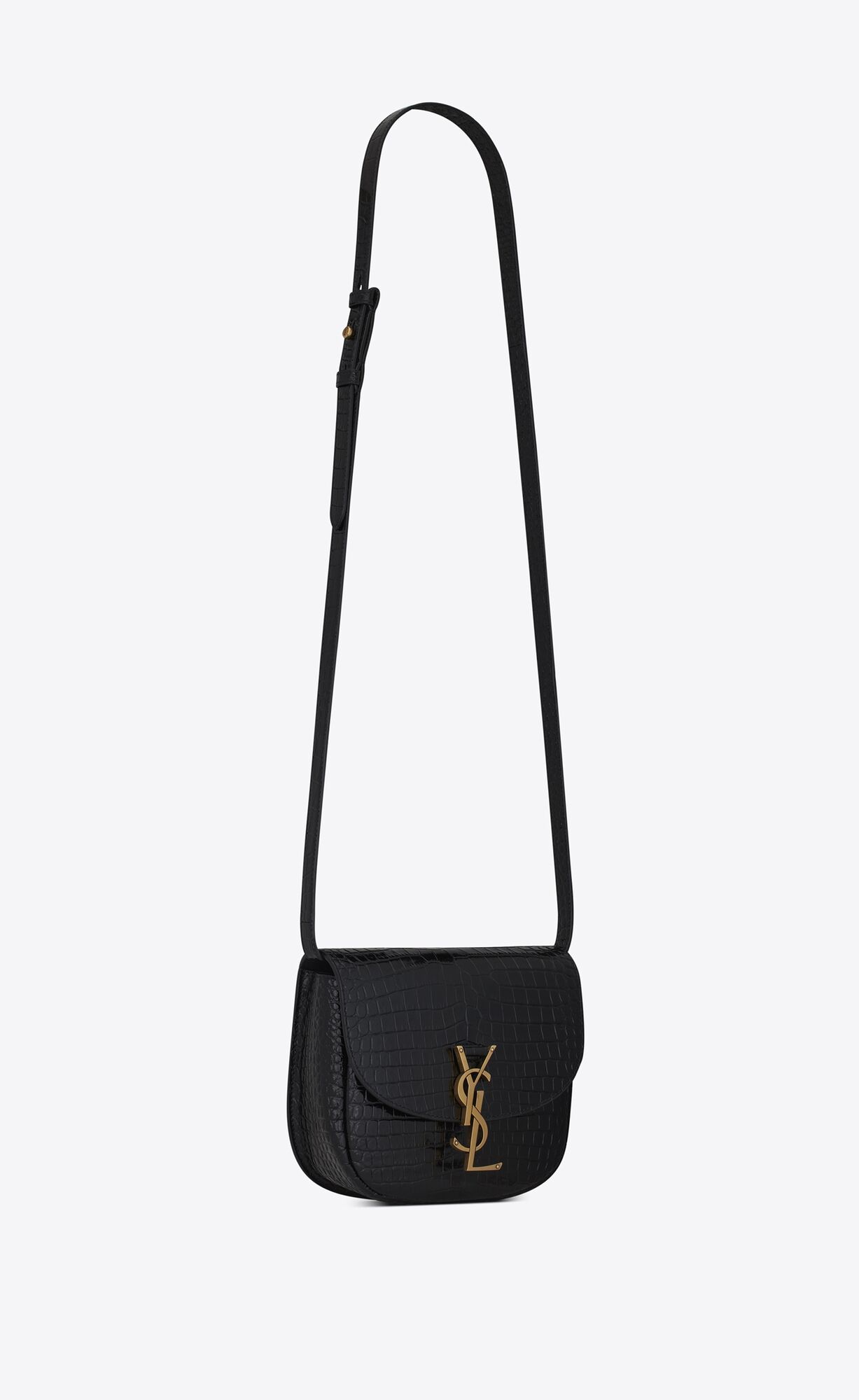 YSL Kaia Small Satchel In Shiny Crocodile-embossed Leder Noir | 37624-FOYA