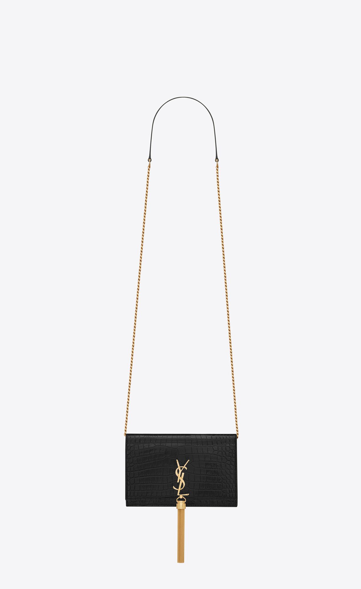 YSL Kate Chain Wallet With Tassel In Crocodile-embossed Shiny Leder Schwarz | 23014-OZNB