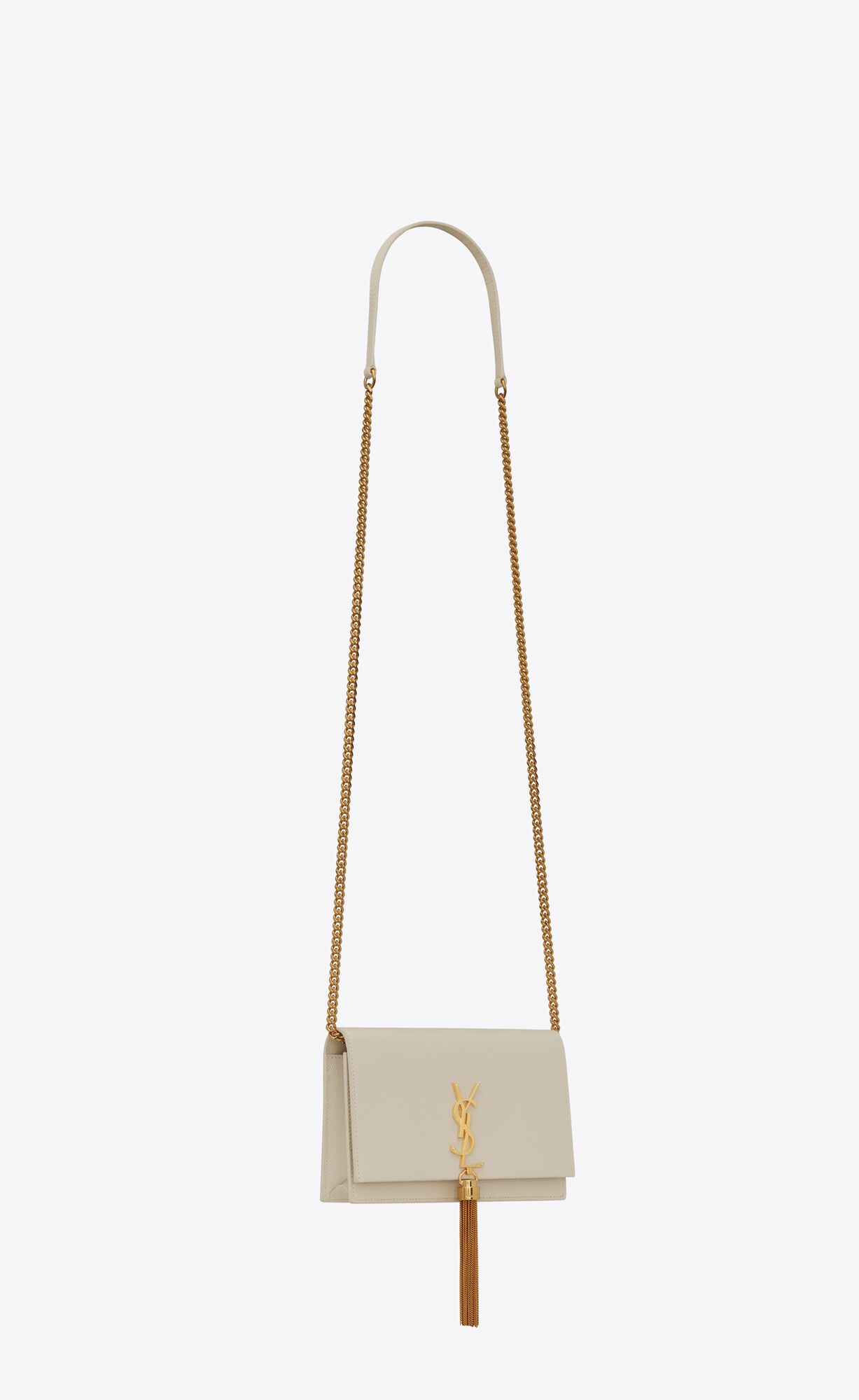 YSL Kate Chain Wallet With Tassel In Grain De Poudre Embossed Leder Blanc Vintage | 57308-AHVS