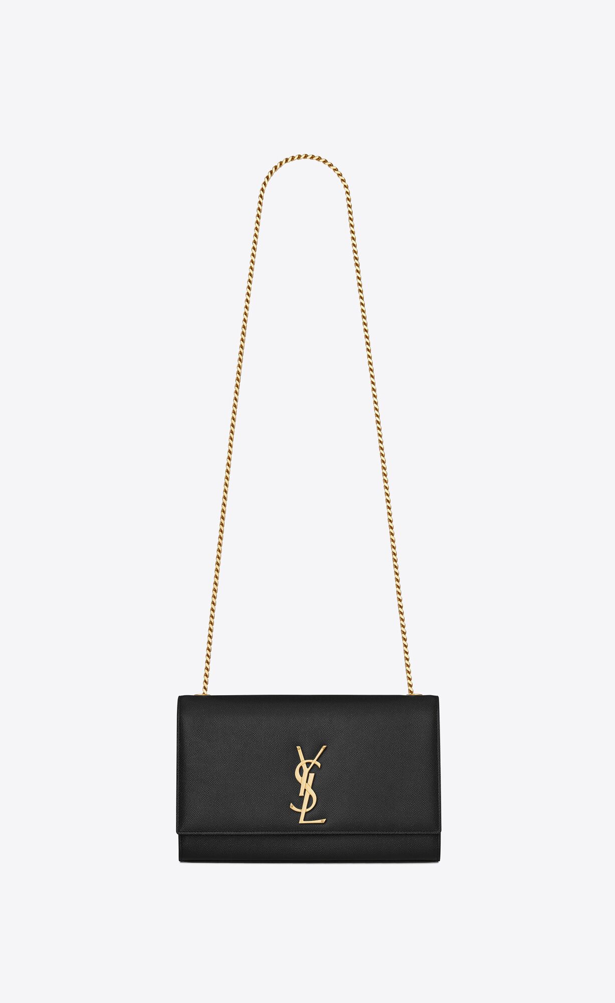 YSL Kate Medium Chain Bag In Grain De Poudre Embossed Leder Schwarz | 82974-AGSW