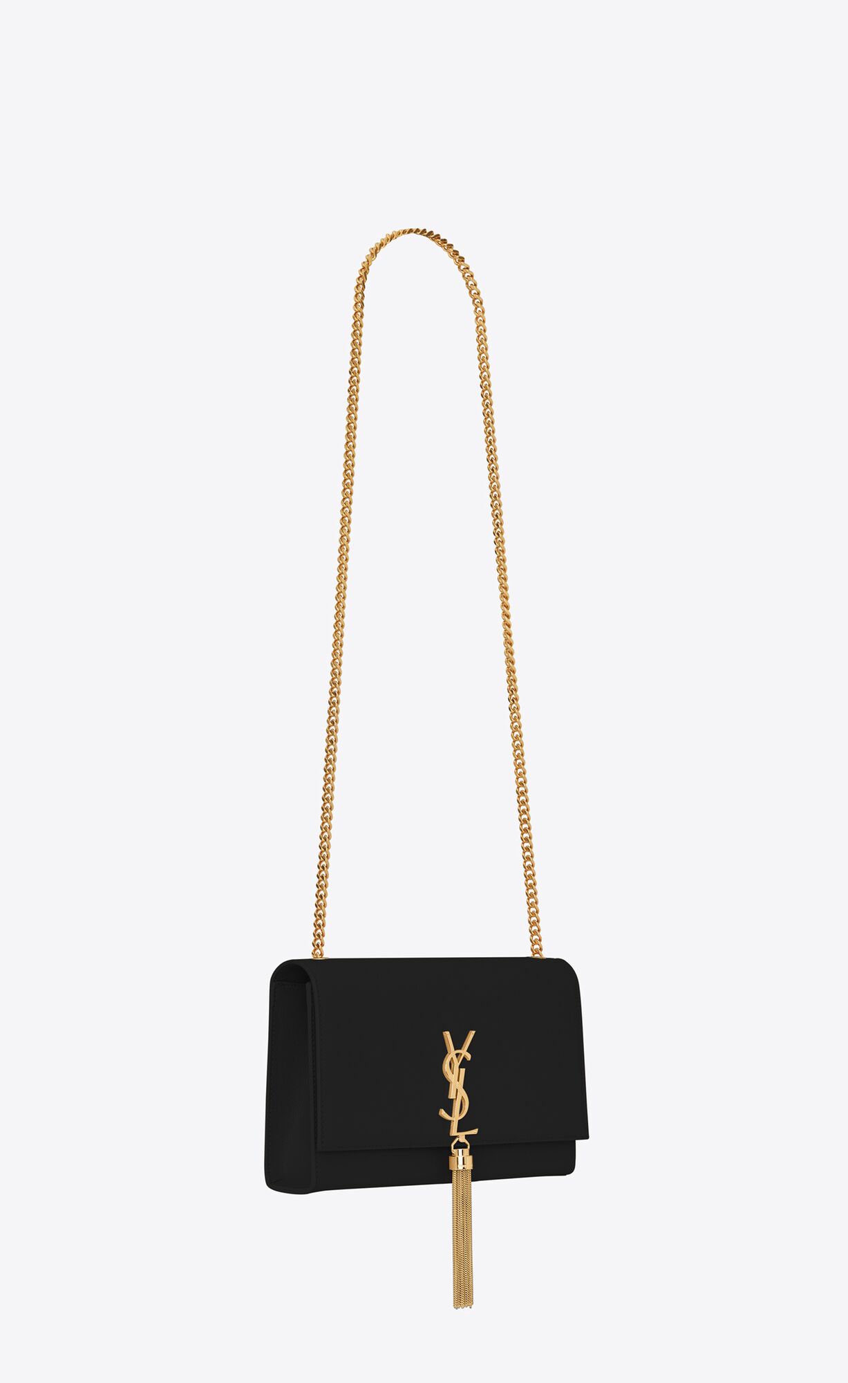 YSL Kate Medium Chain Bag With Tassel In Grain De Poudre Embossed Leder Schwarz | 23594-YFWL