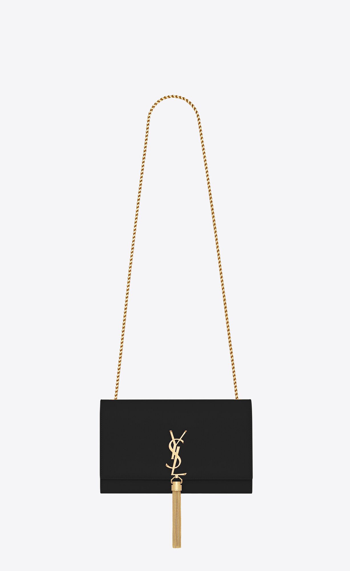 YSL Kate Medium Chain Bag With Tassel In Grain De Poudre Embossed Leder Schwarz | 23594-YFWL