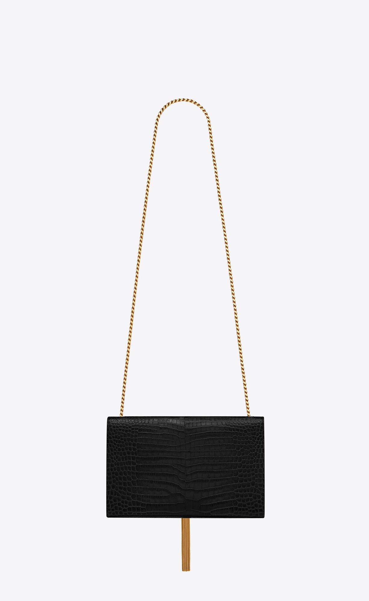 YSL Kate Medium Chain Bag With Tassel In Crocodile-embossed Shiny Leder Schwarz | 97042-GNOT