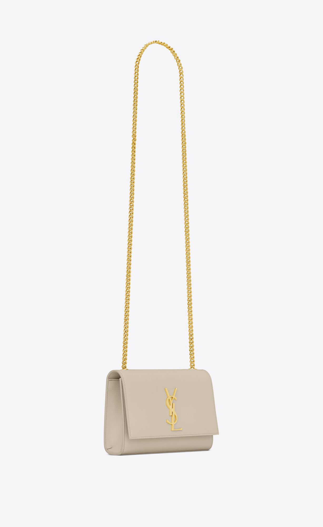 YSL Kate Small Chain Bag In Grain De Poudre Embossed Leder Blanc Vintage | 89251-HSGD