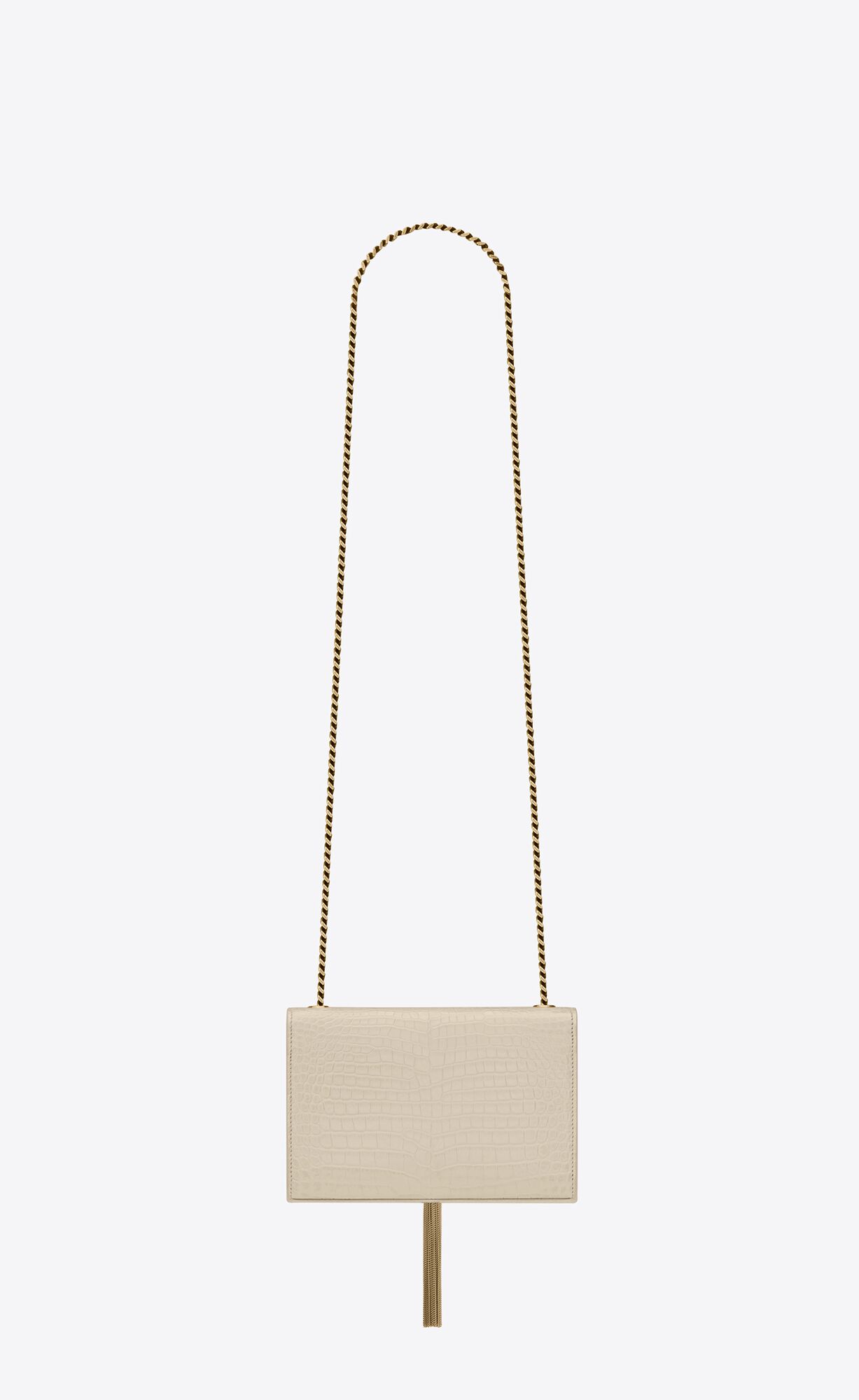 YSL Kate Small Chain Bag With Tassel In Crocodile-embossed Shiny Leder Blanc Vintage | 62597-OIRA