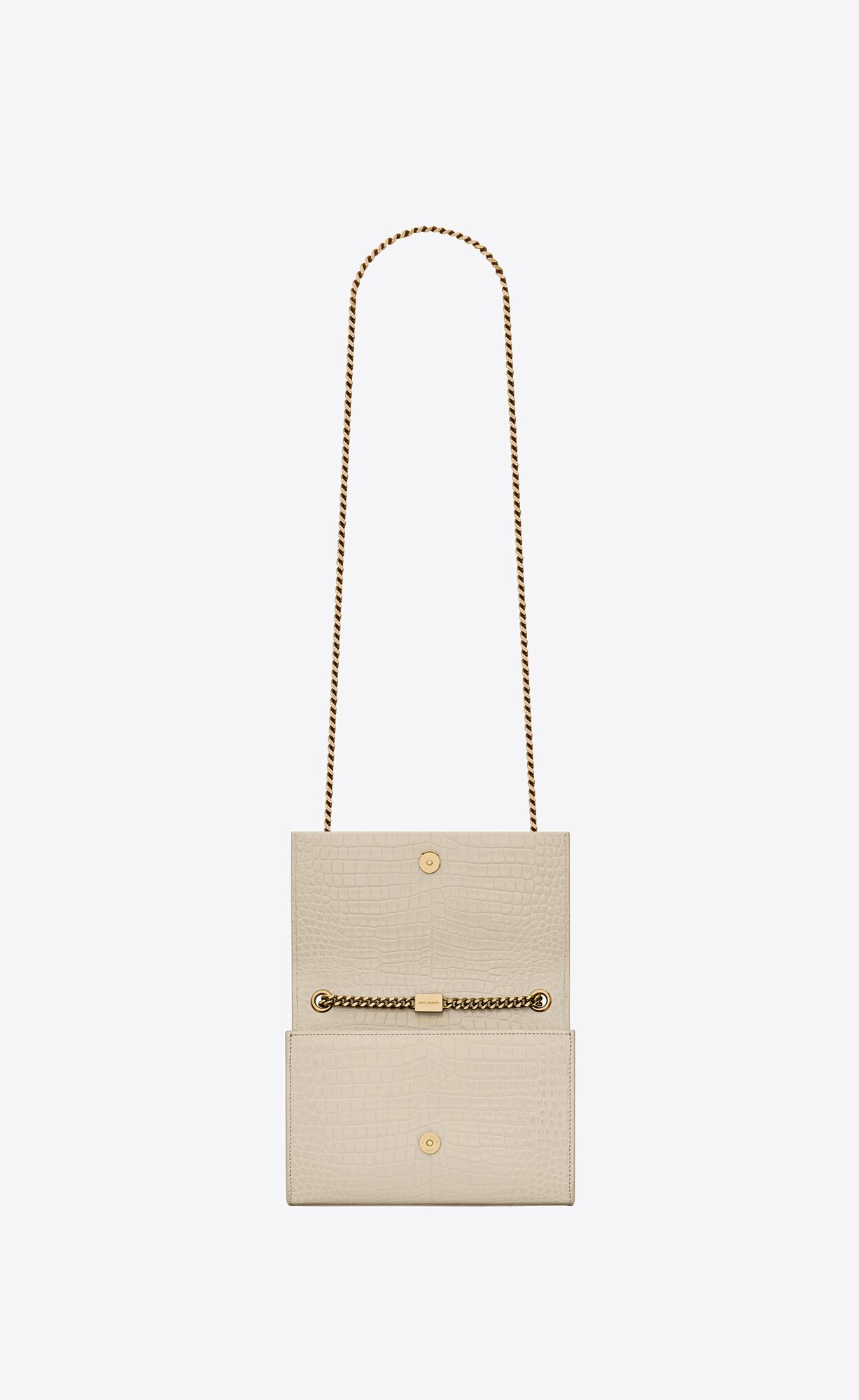 YSL Kate Small Chain Bag With Tassel In Crocodile-embossed Shiny Leder Blanc Vintage | 62597-OIRA