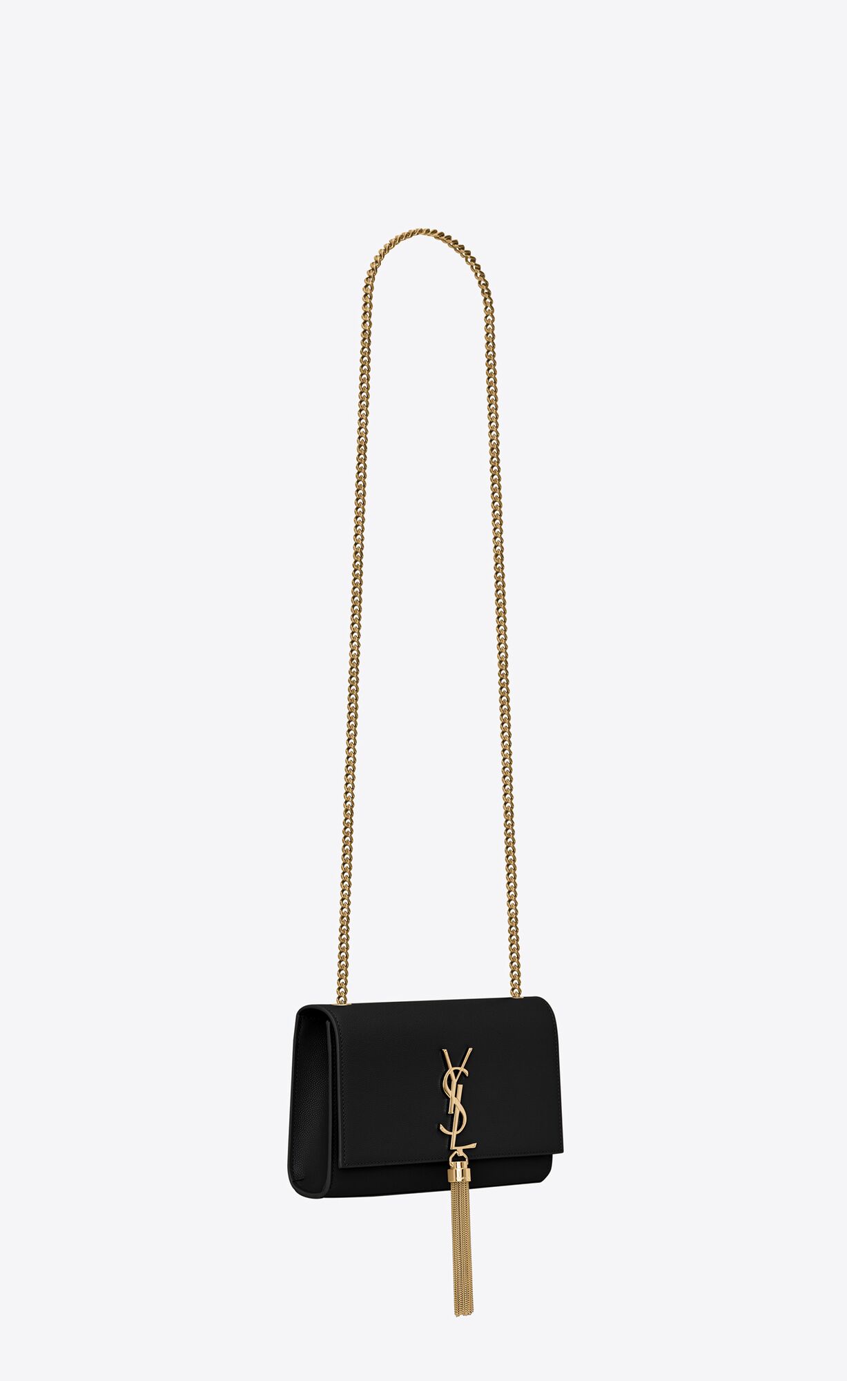 YSL Kate Small Chain Bag With Tassel In Grain De Poudre Embossed Leder Schwarz | 73590-VSWE