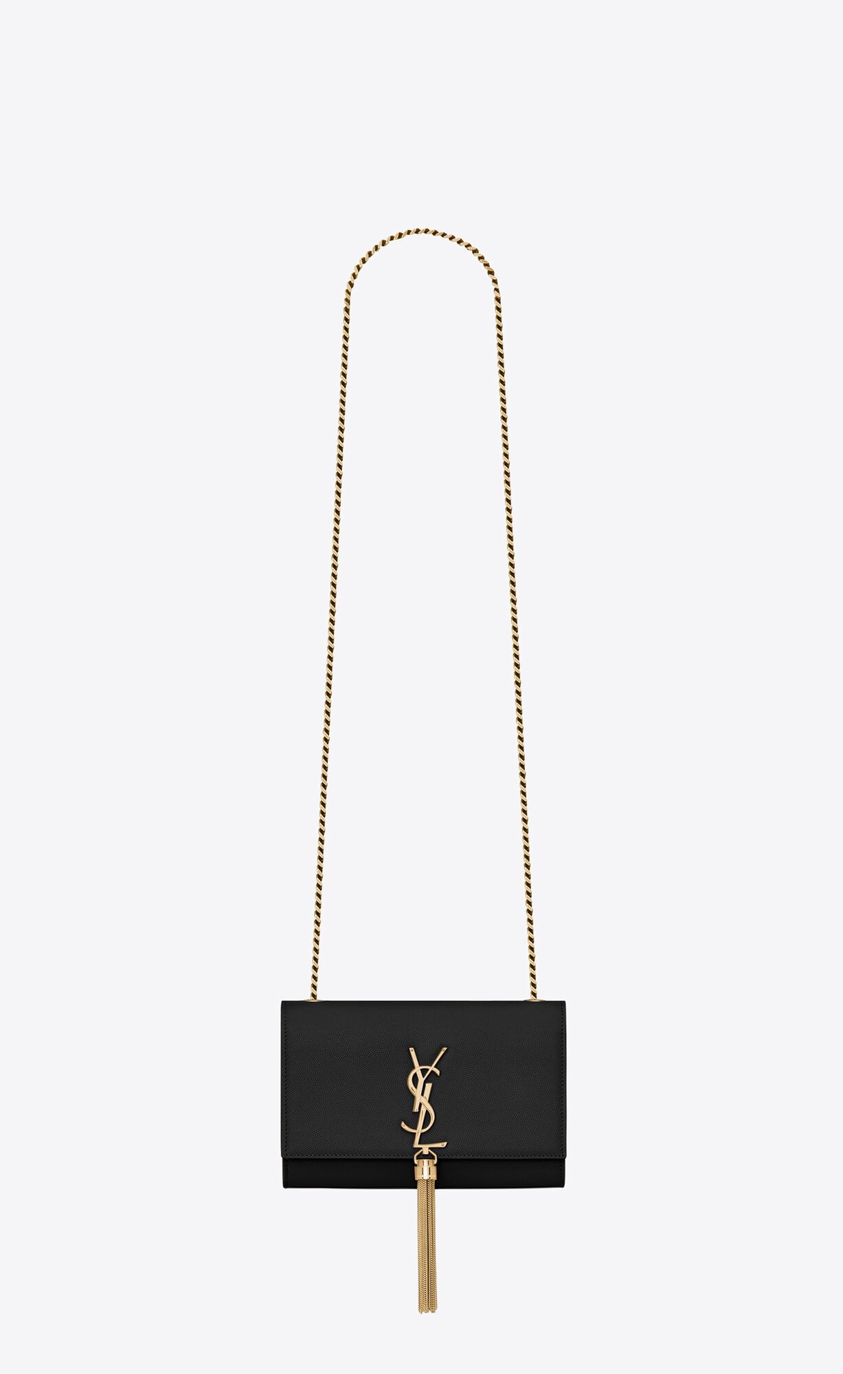 YSL Kate Small Chain Bag With Tassel In Grain De Poudre Embossed Leder Schwarz | 73590-VSWE