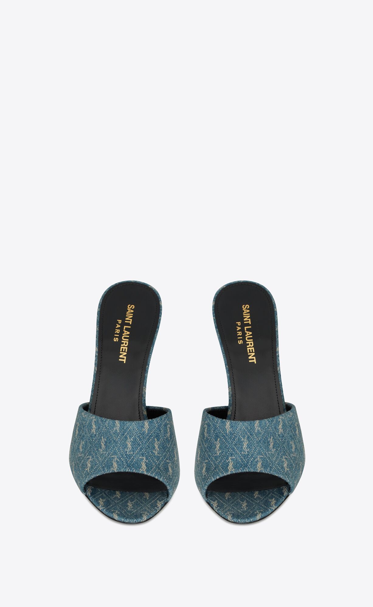 YSL La 16 Mules In Cassandre Denim Navy | 09546-JAYL