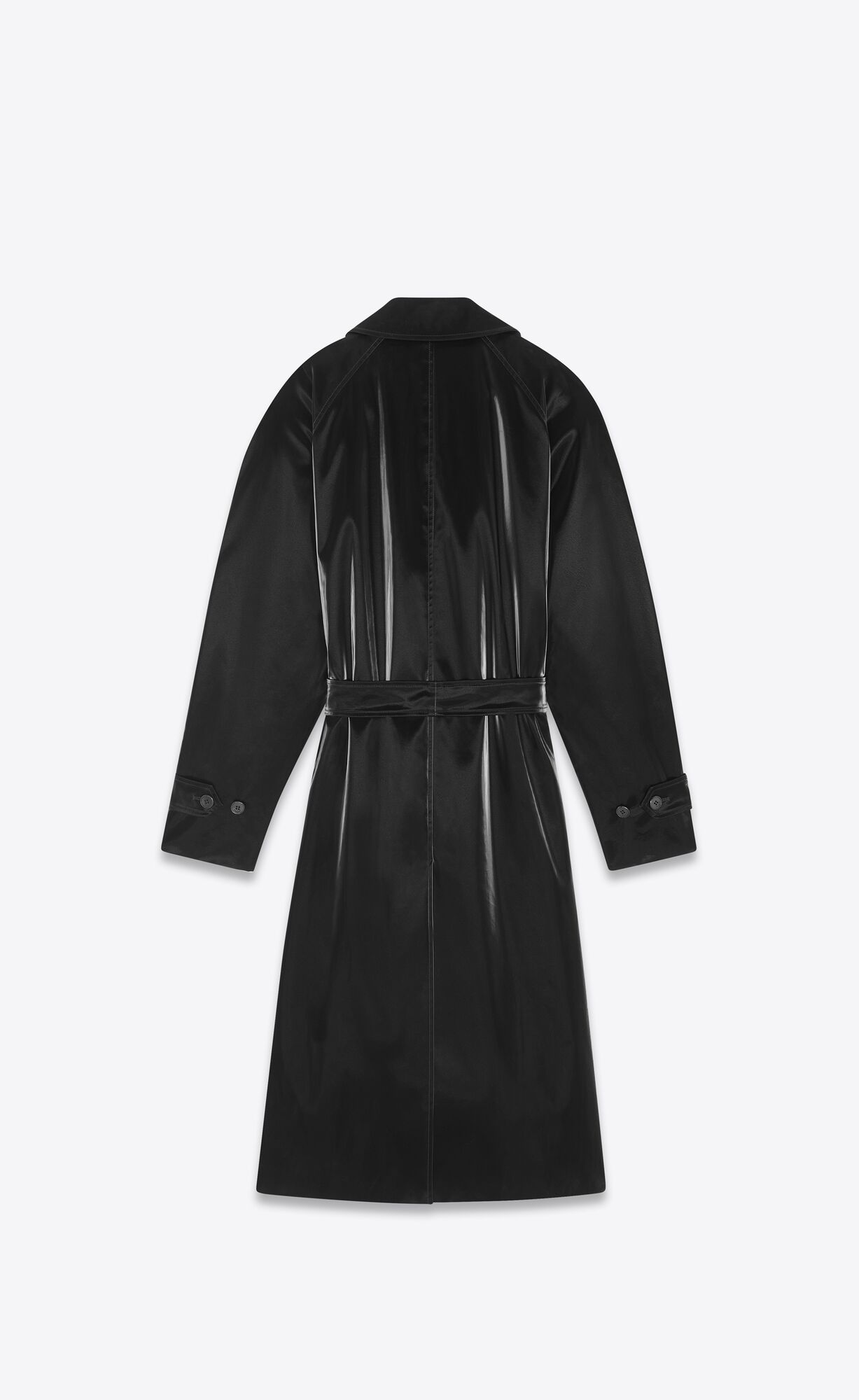 YSL Lacquered-effect Belted Coat Noir | 74051-DEVW