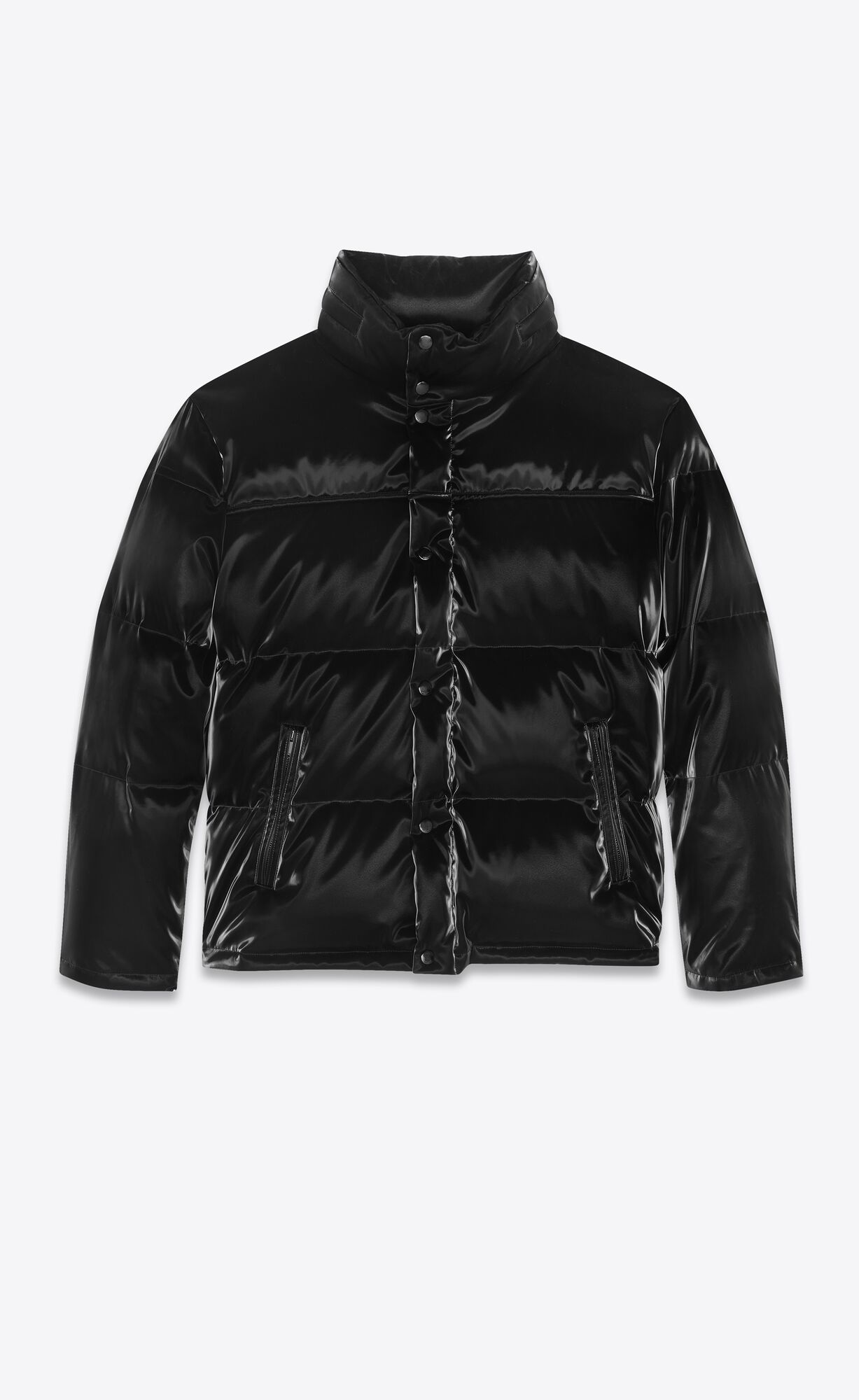 YSL Lacquered-effect Oversized Down Jacket Noir | 51726-AQNR