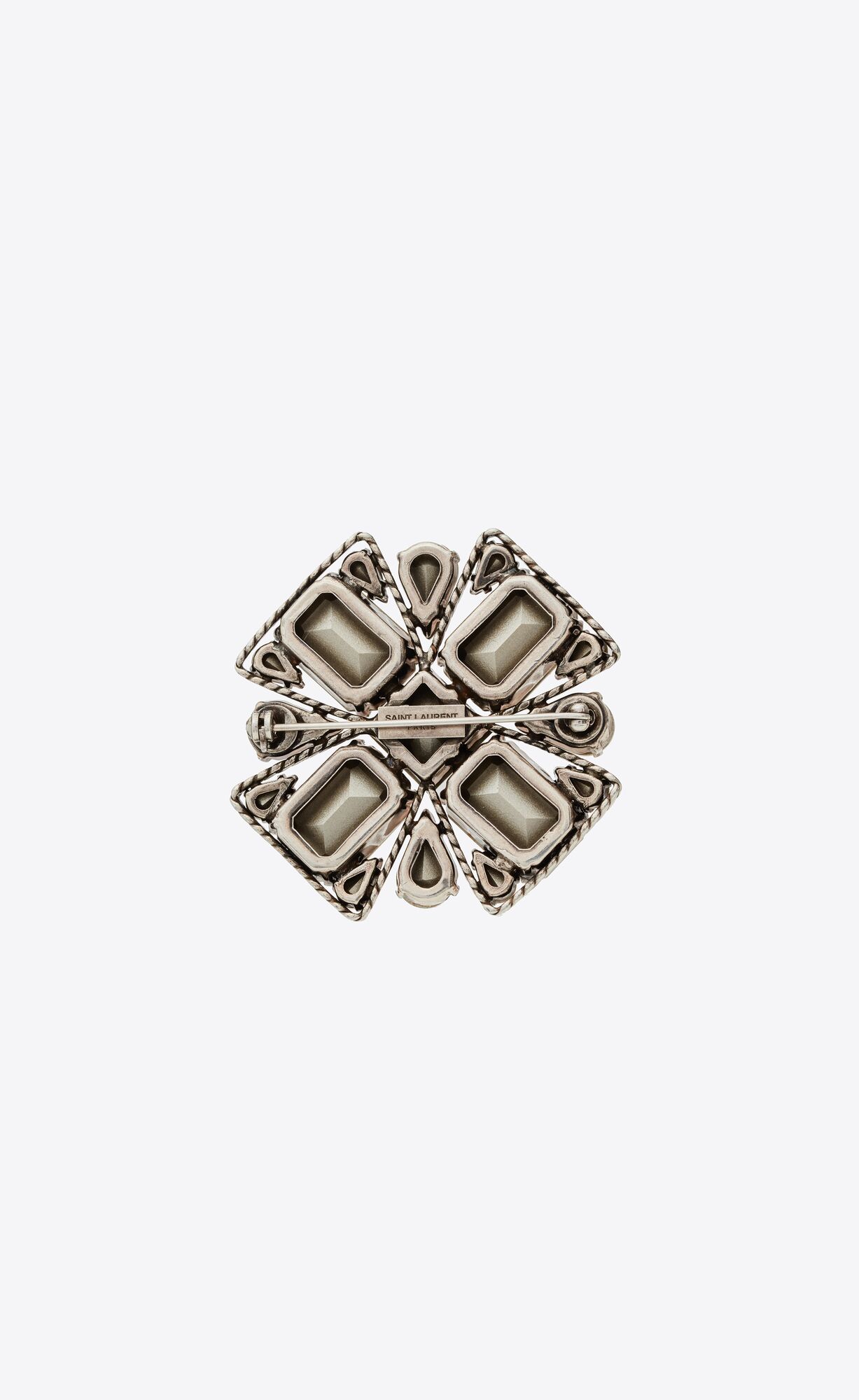 YSL Large Rhinestone Cross Brooch In Metal Silber | 72890-EJPR