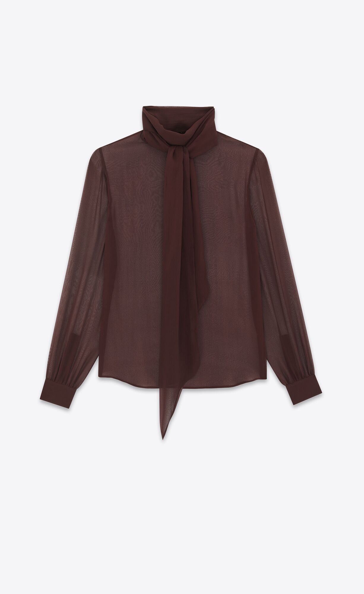 YSL Lavallière-neck Blouse In Crepe Muslin Dunkelbraun | 06754-JXMY