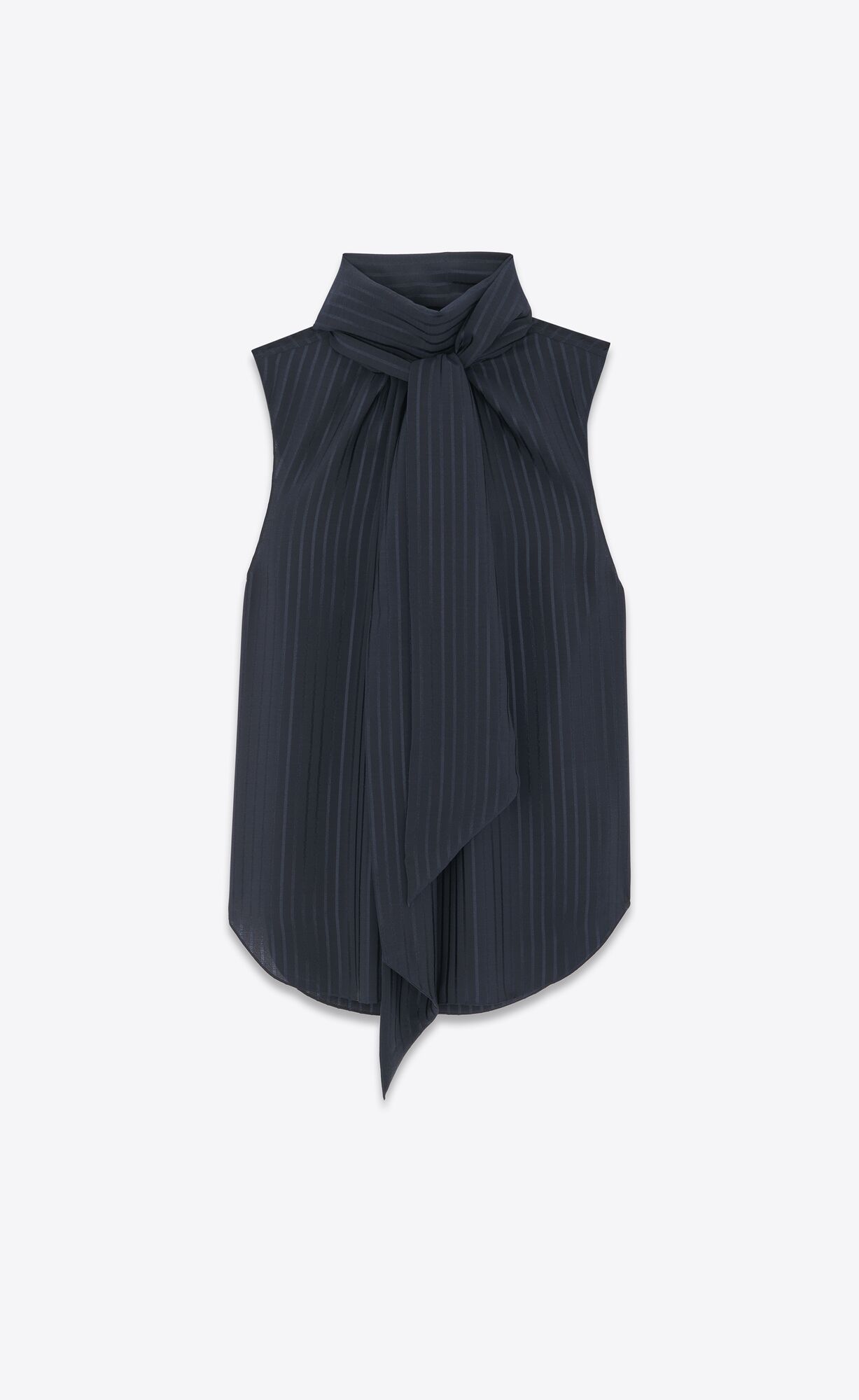 YSL Lavallière-neck Blouse In Matte And Shiny Gestreift Silk Bleu Nuit | 25740-XFUA