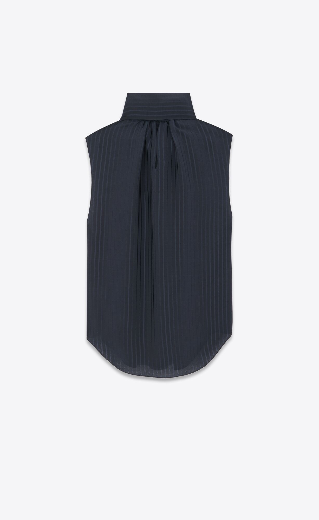 YSL Lavallière-neck Blouse In Matte And Shiny Gestreift Silk Bleu Nuit | 25740-XFUA