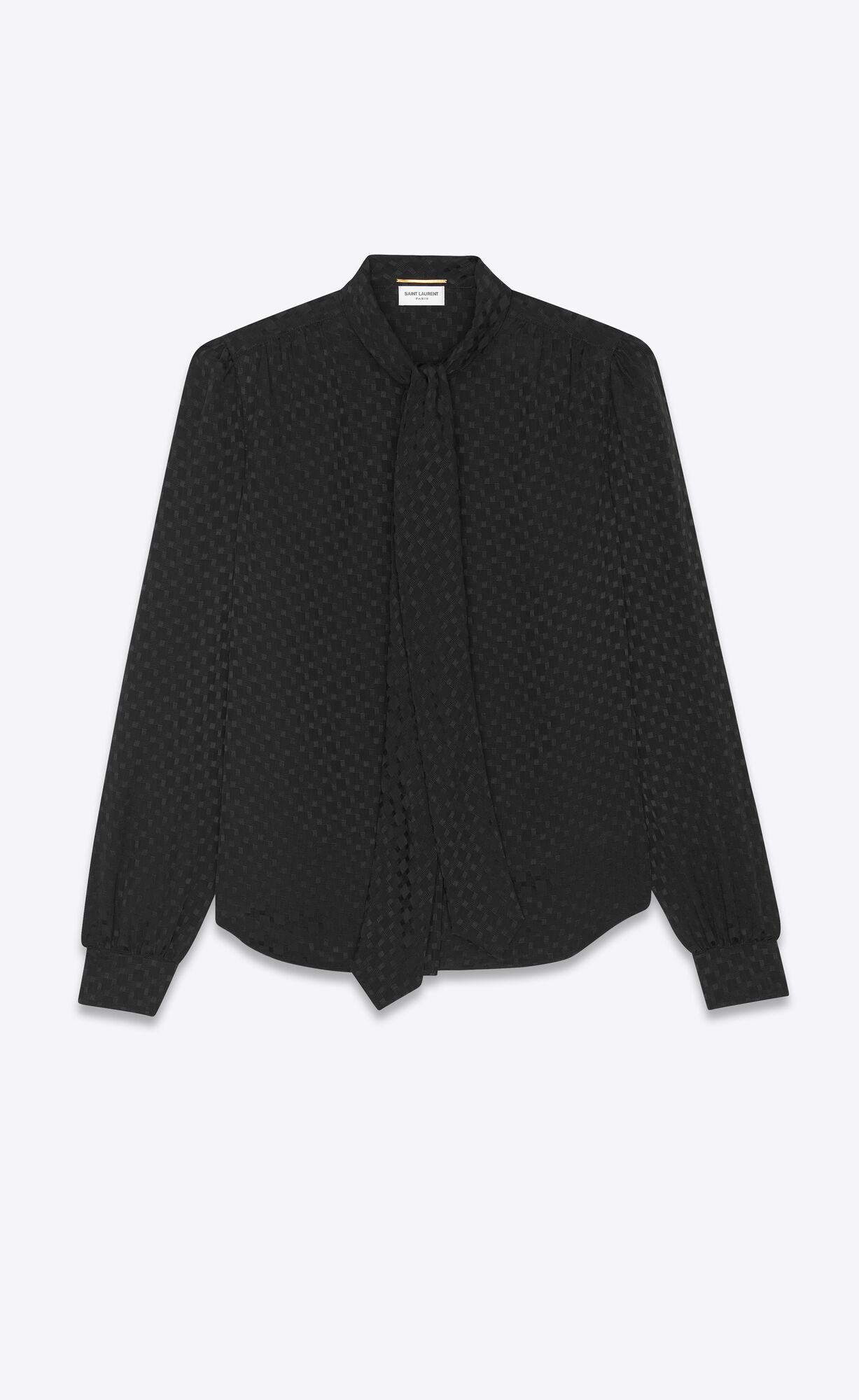 YSL Lavallière-neck Blouse In Matte And Shiny Silk Schwarz | 96084-XIDJ