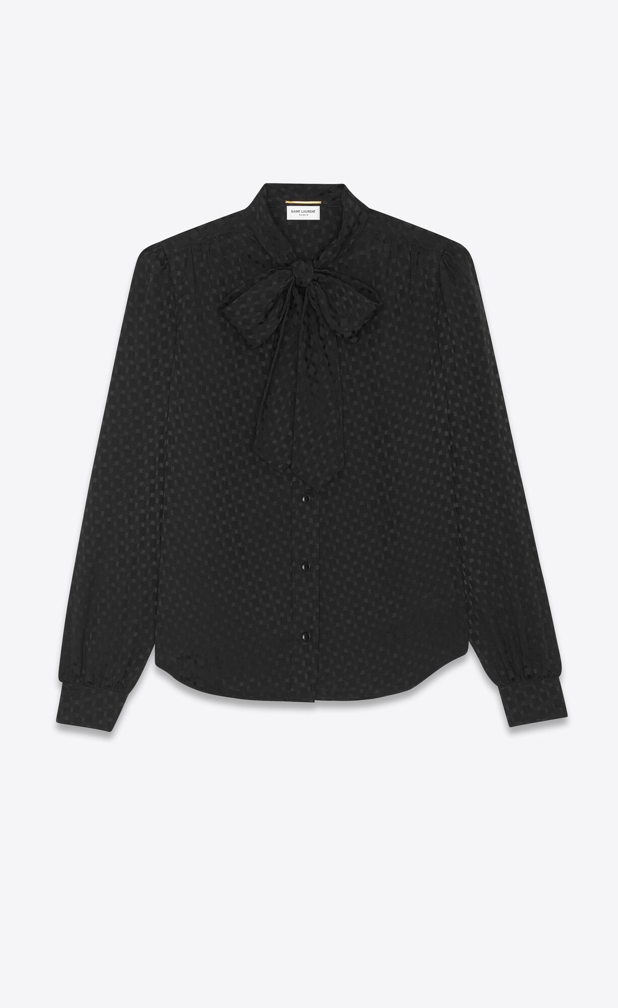 YSL Lavallière-neck Blouse In Matte And Shiny Silk Schwarz | 96084-XIDJ