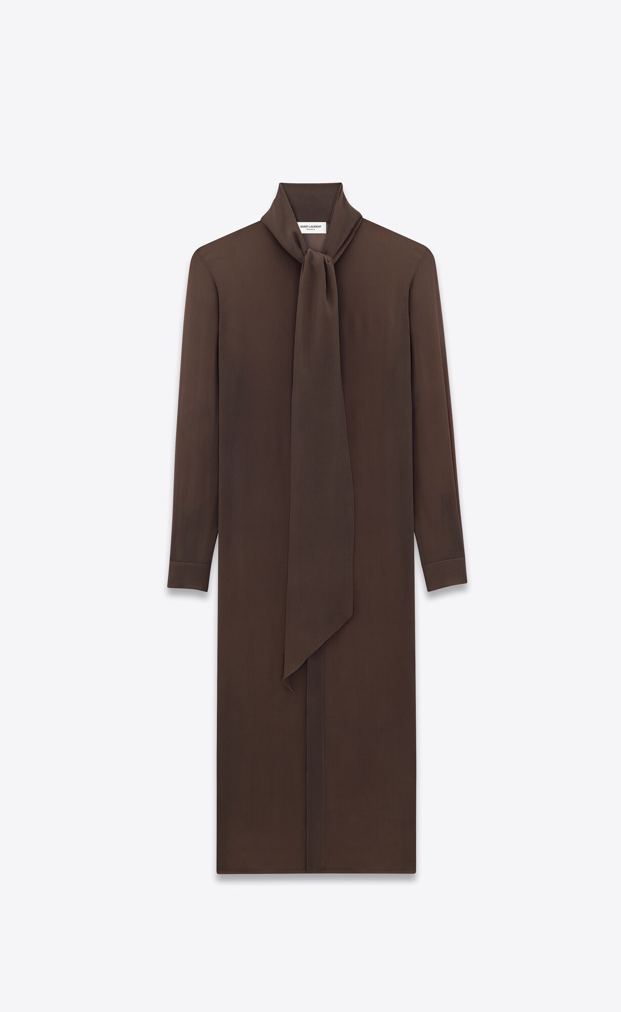 YSL Lavallière-neck Long Shirt In Silk Georgette Cafe | 09438-SZGW