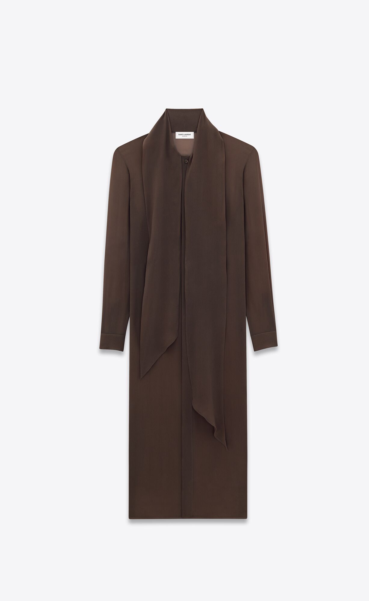 YSL Lavallière-neck Long Shirt In Silk Georgette Cafe | 09438-SZGW