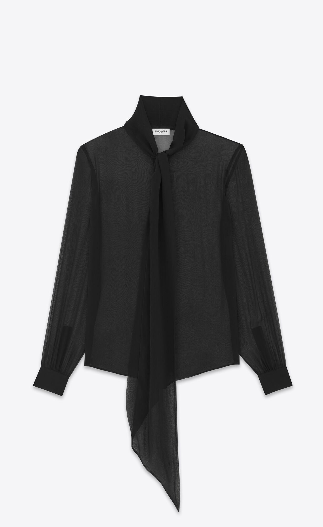 YSL Lavallière-neck Shirt In Crepe Muslin Schwarz | 75423-NDVC