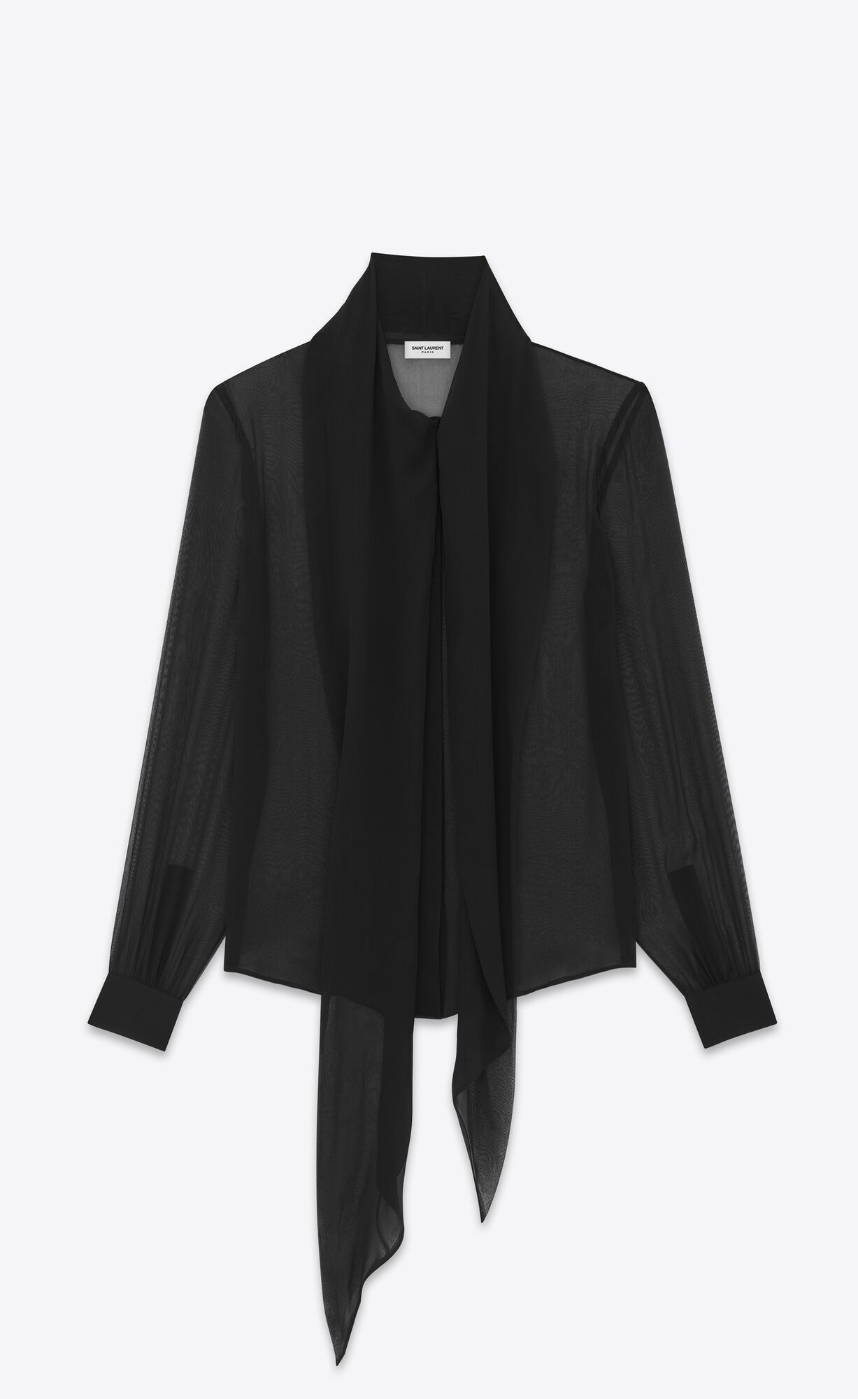 YSL Lavallière-neck Shirt In Crepe Muslin Schwarz | 75423-NDVC