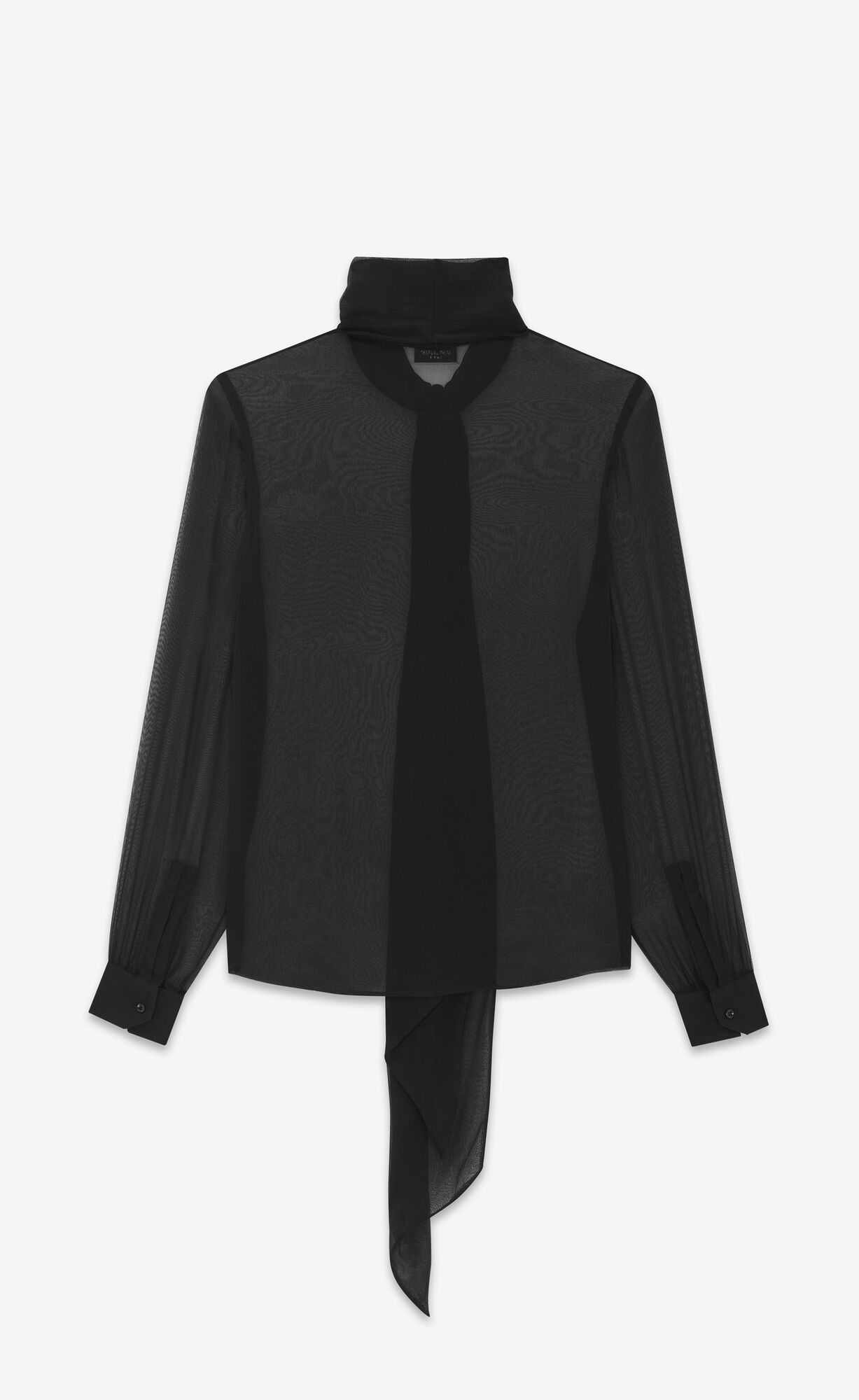 YSL Lavallière-neck Shirt In Crepe Muslin Schwarz | 75423-NDVC