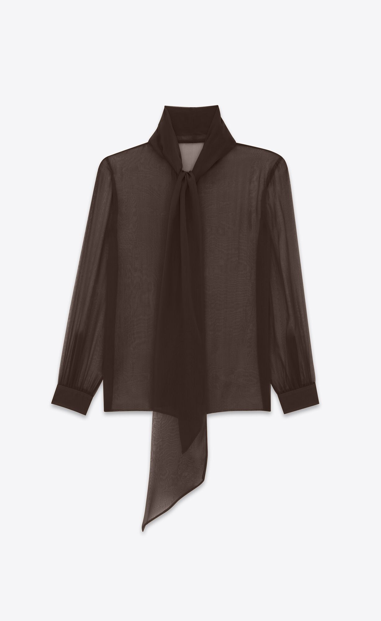 YSL Lavallière-neck Shirt In Silk Georgette Cafe | 25436-DAGF