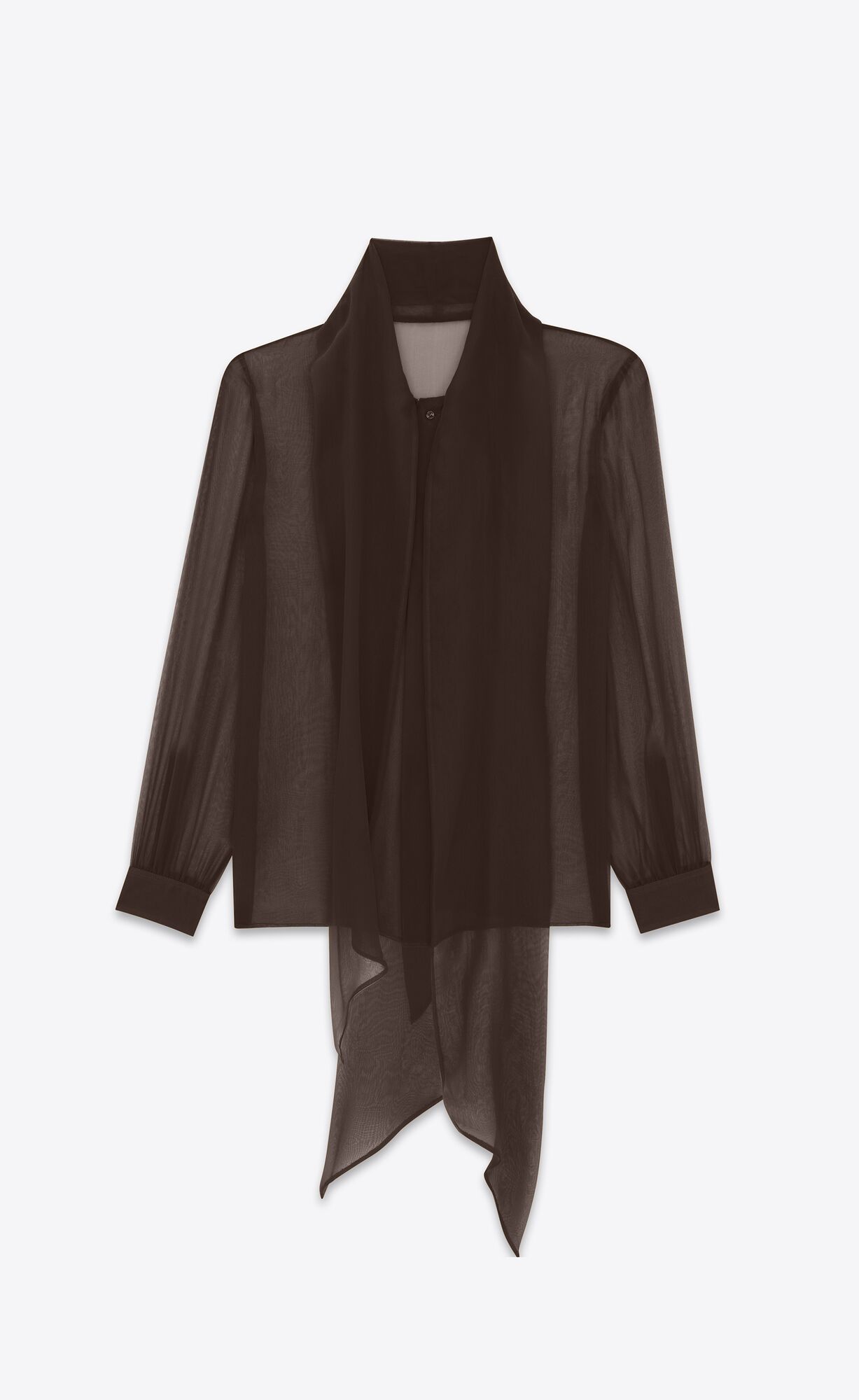 YSL Lavallière-neck Shirt In Silk Georgette Cafe | 25436-DAGF