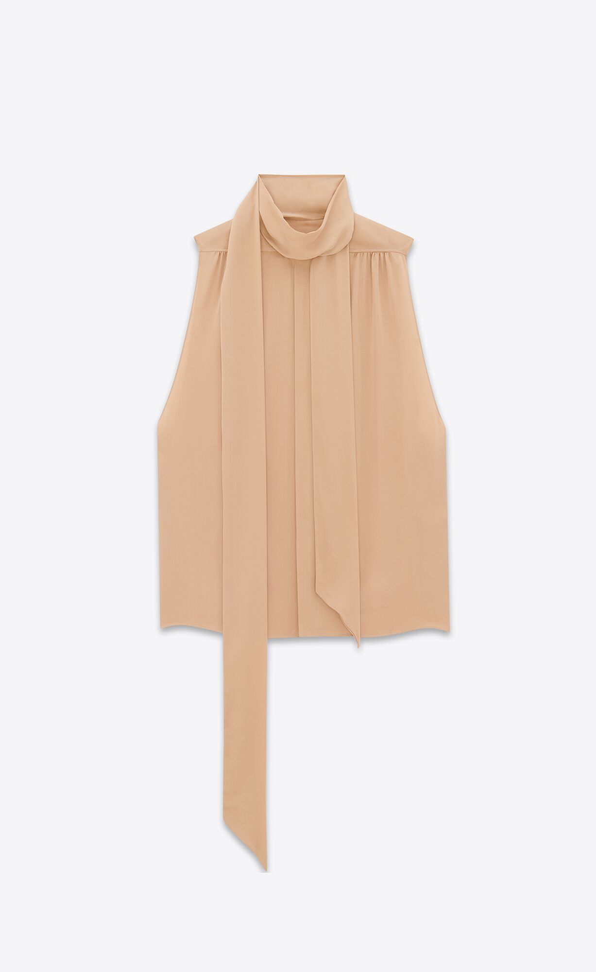 YSL Lavallière-neck Tunic Shirt In Silk Satin Beige | 61097-BLHI