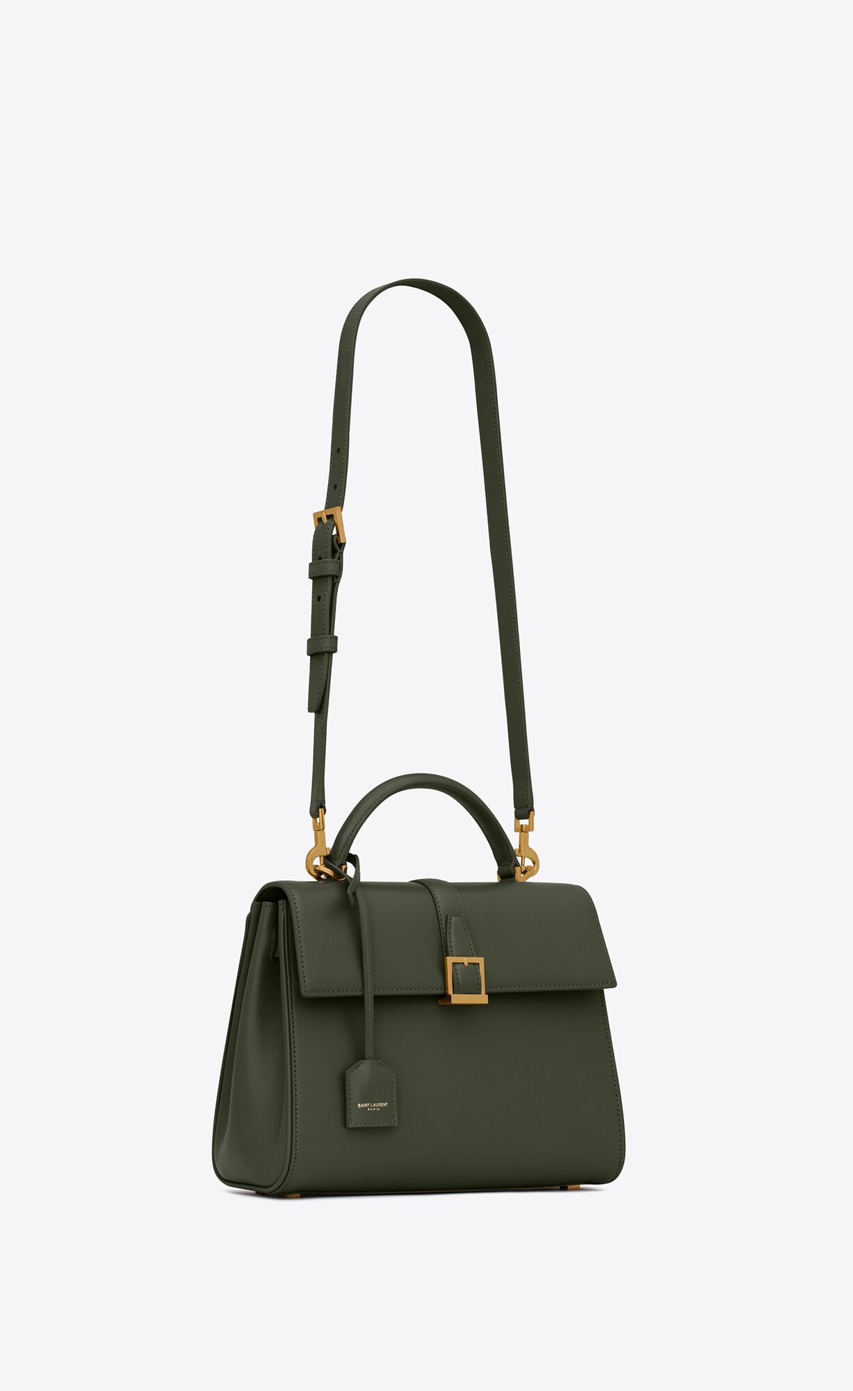 YSL Le Fermoir Small Top Handle Bag In Shiny Leder Vert Fonce | 16732-JMFQ