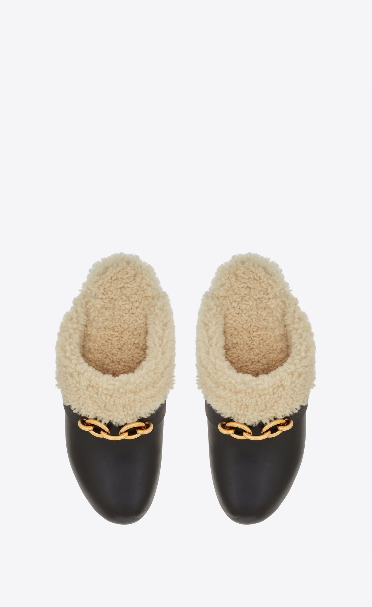 YSL Le Maillon Clogs In Smooth Leder And Shearling Noir | 71946-BRNU