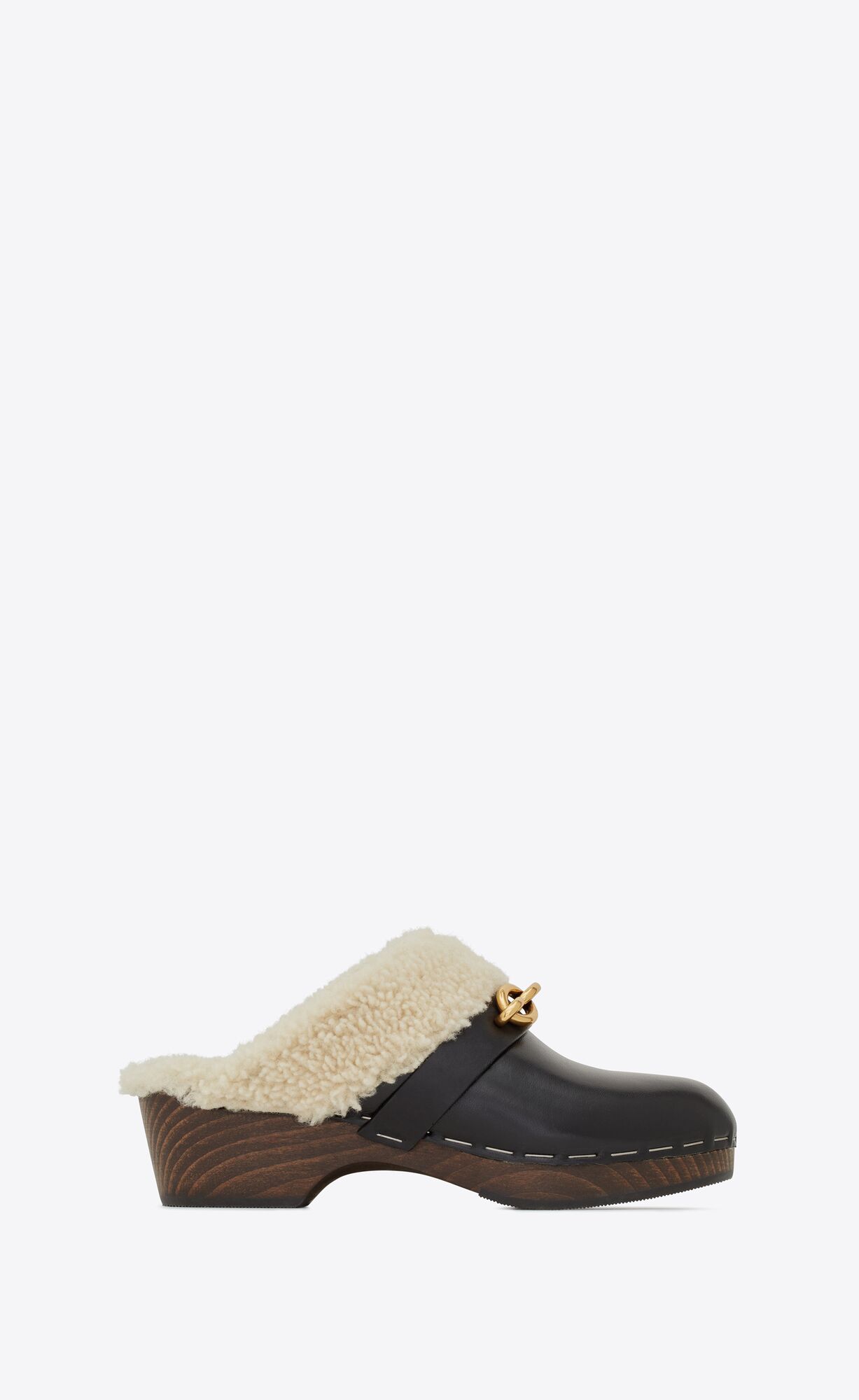 YSL Le Maillon Clogs In Smooth Leder And Shearling Noir | 71946-BRNU