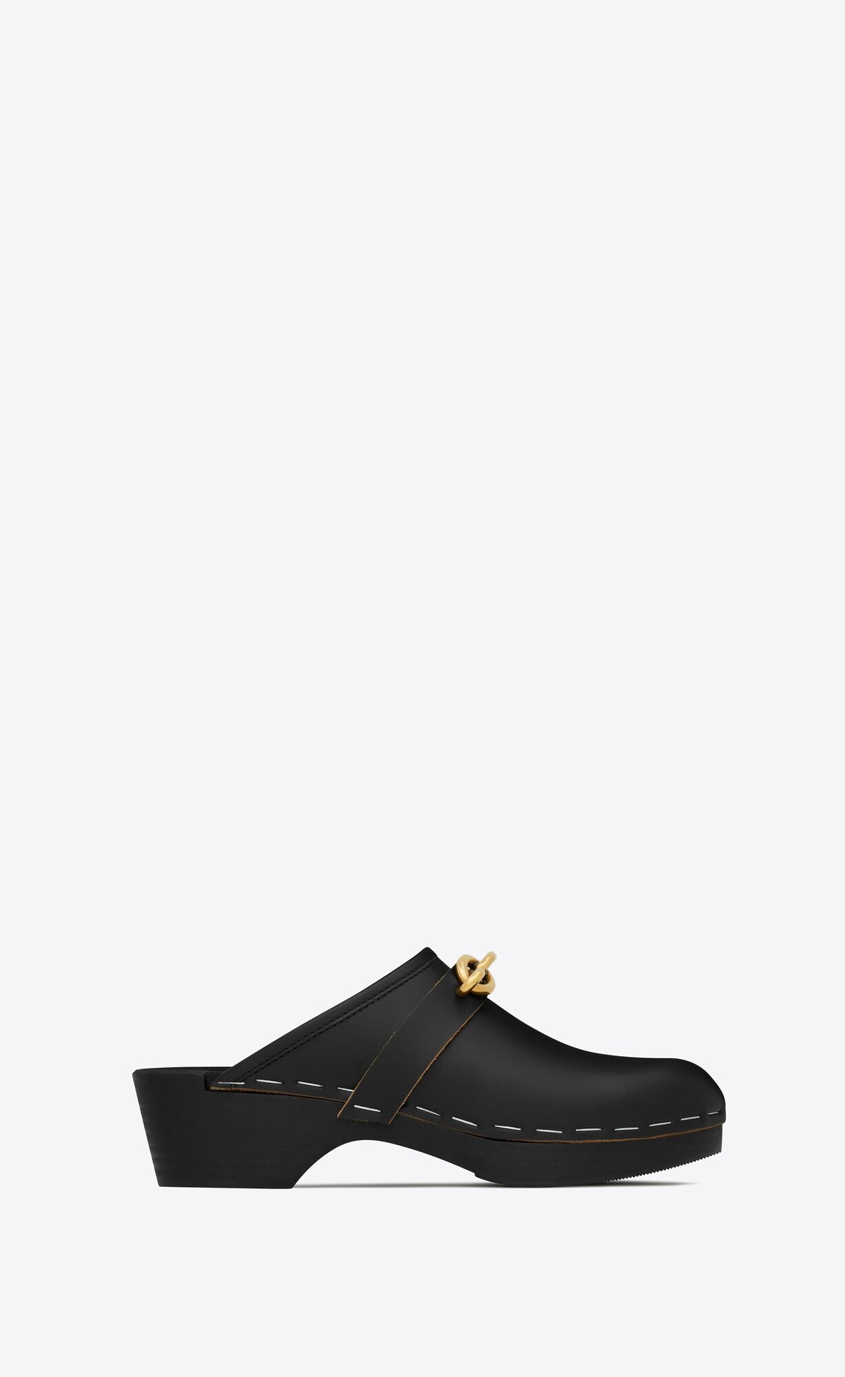 YSL Le Maillon Clogs In Smooth Leder Noir | 19860-IELO