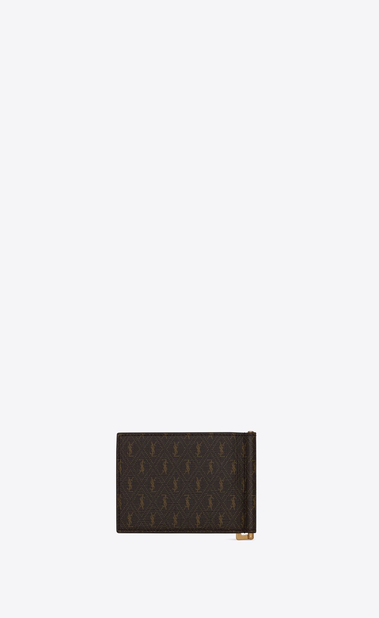 YSL Le Monogramme Bill Clip Wallet In Cassandre Canvas And Smooth Leder Braun | 97813-FZIA