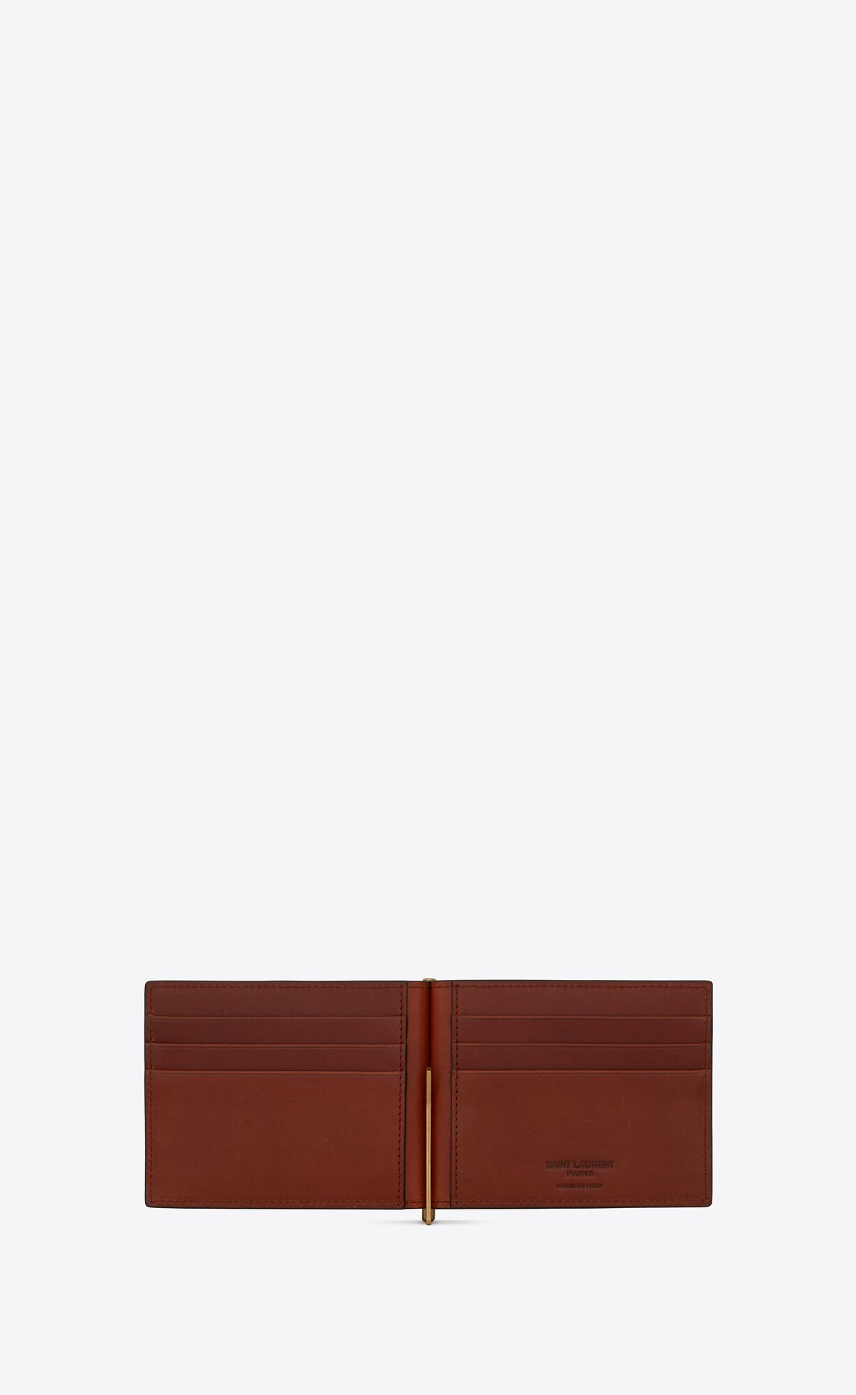 YSL Le Monogramme Bill Clip Wallet In Cassandre Canvas And Smooth Leder Braun | 97813-FZIA