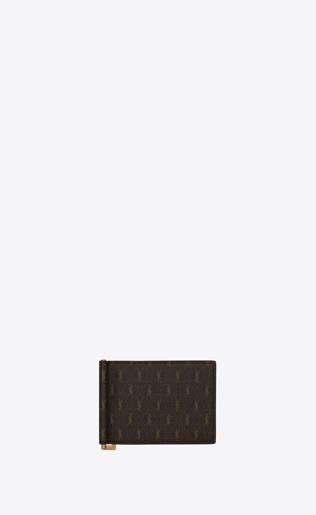 YSL Le Monogramme Bill Clip Wallet In Cassandre Canvas And Smooth Leder Braun | 97813-FZIA