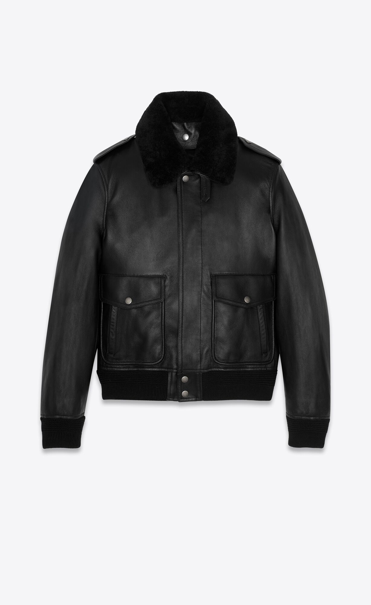 YSL Leder And Shearling Bomber Jacket Schwarz | 29784-MBJO