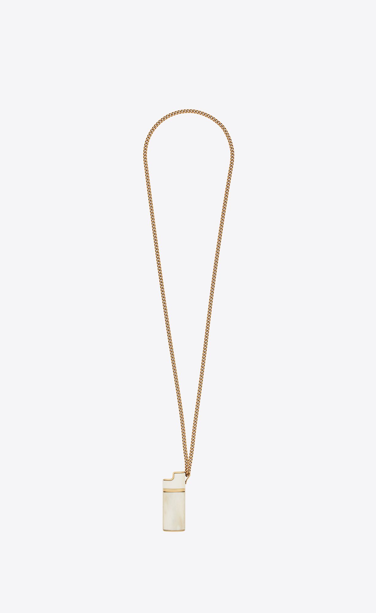 YSL Lighter Holder Necklace In Brass And Buffalo Horn Hellbraun Weiß | 02931-GQAO