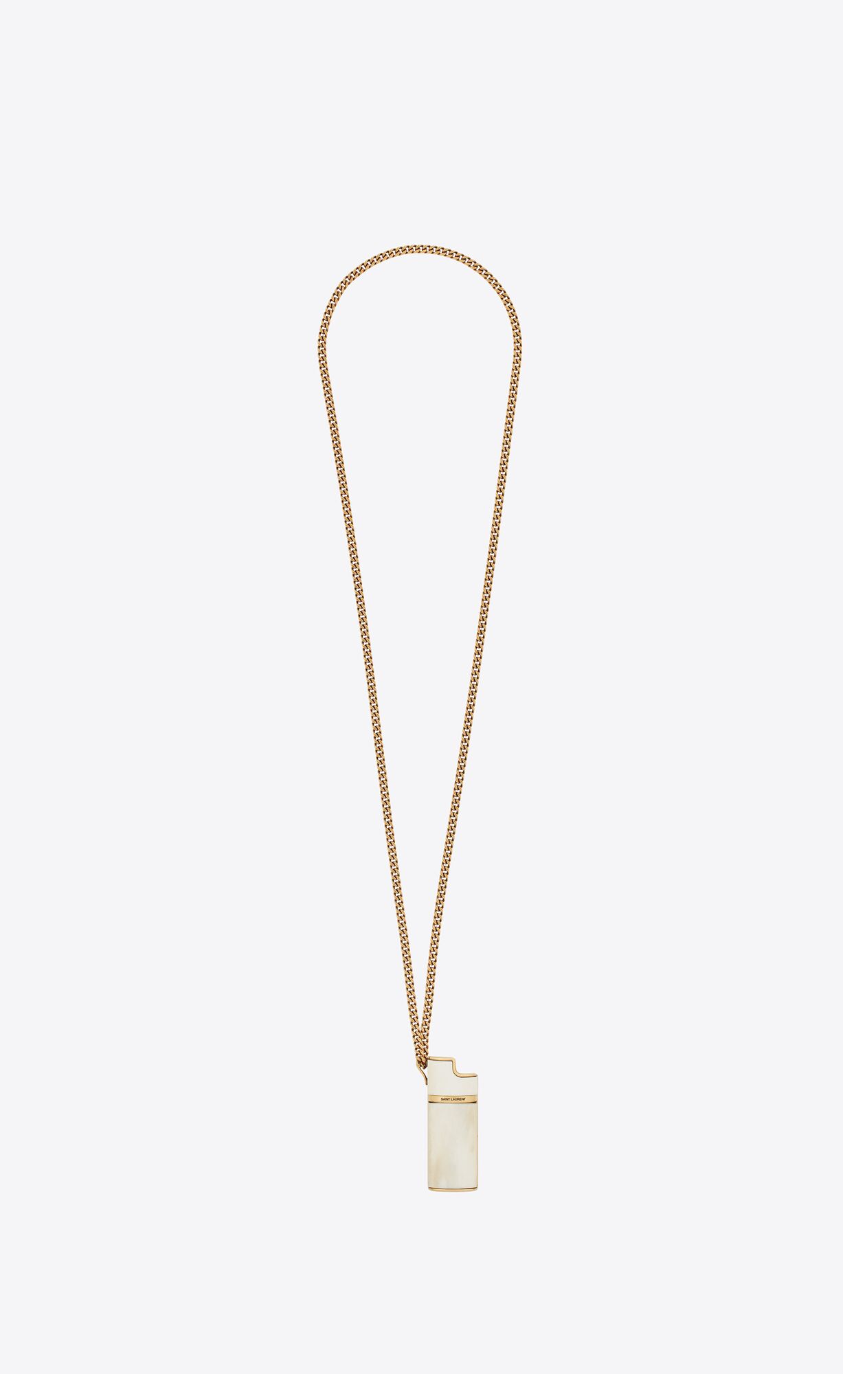 YSL Lighter Holder Necklace In Brass And Buffalo Horn Hellbraun Weiß | 02931-GQAO