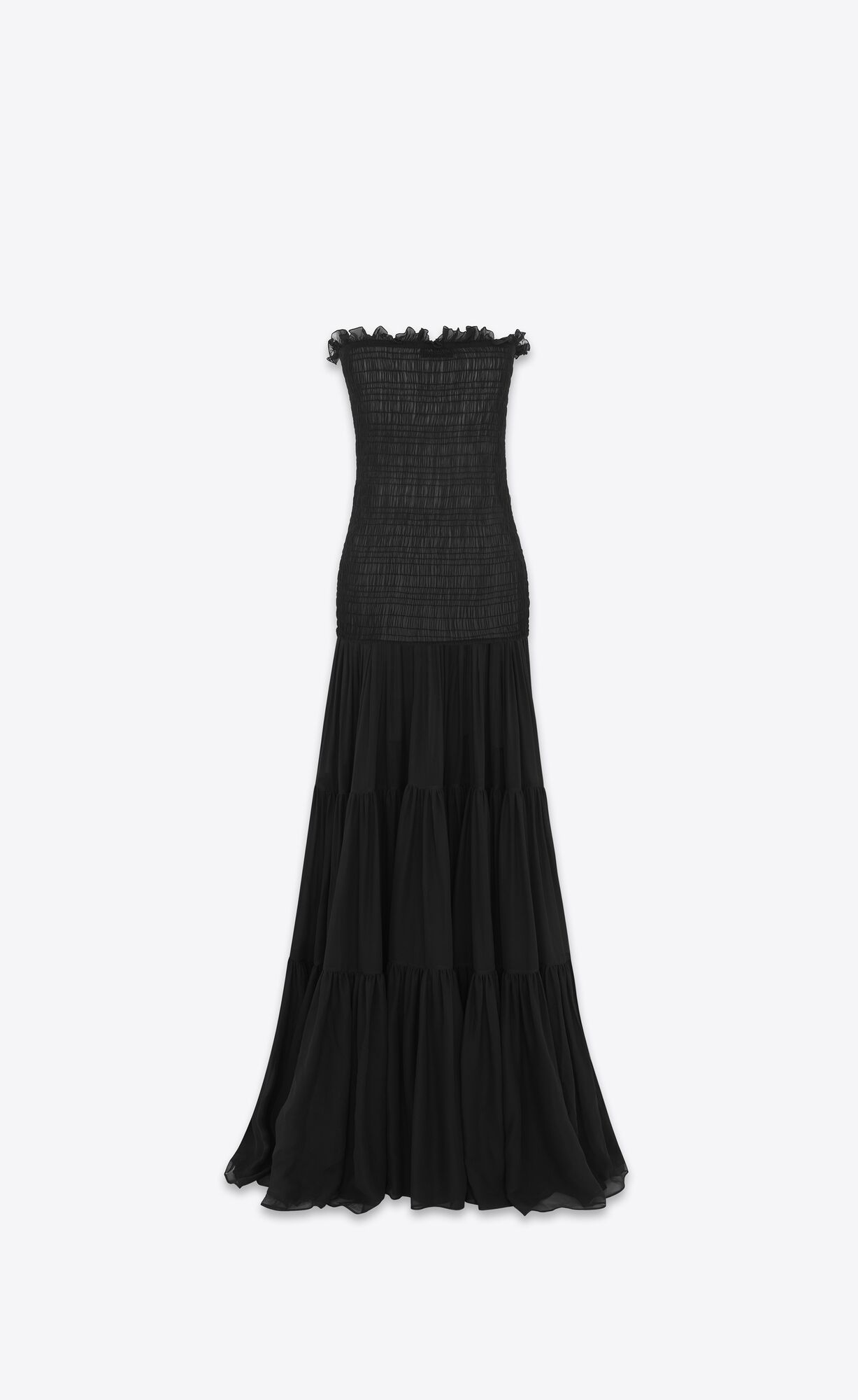 YSL Long Bustier Kleider In Crepe Muslin Schwarz | 46819-KRXZ