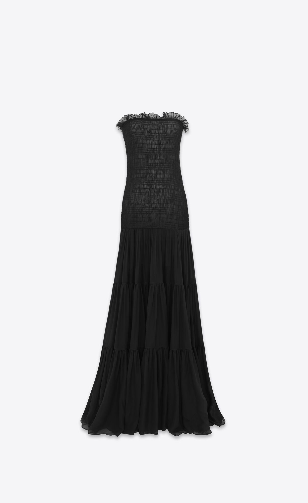 YSL Long Bustier Kleider In Crepe Muslin Schwarz | 46819-KRXZ