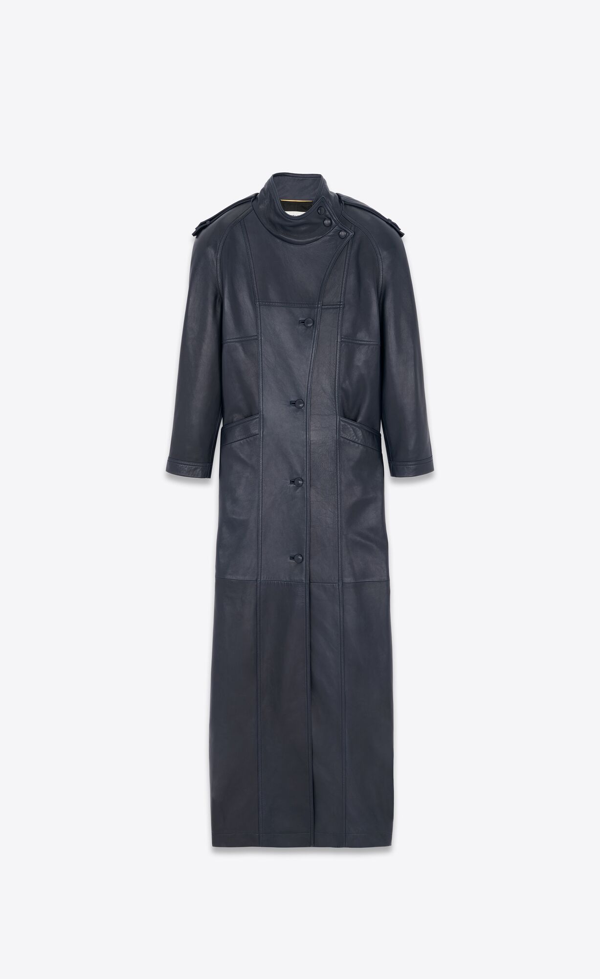 YSL Long Coat In Lambskin Bleu Fonce | 36271-KZDW