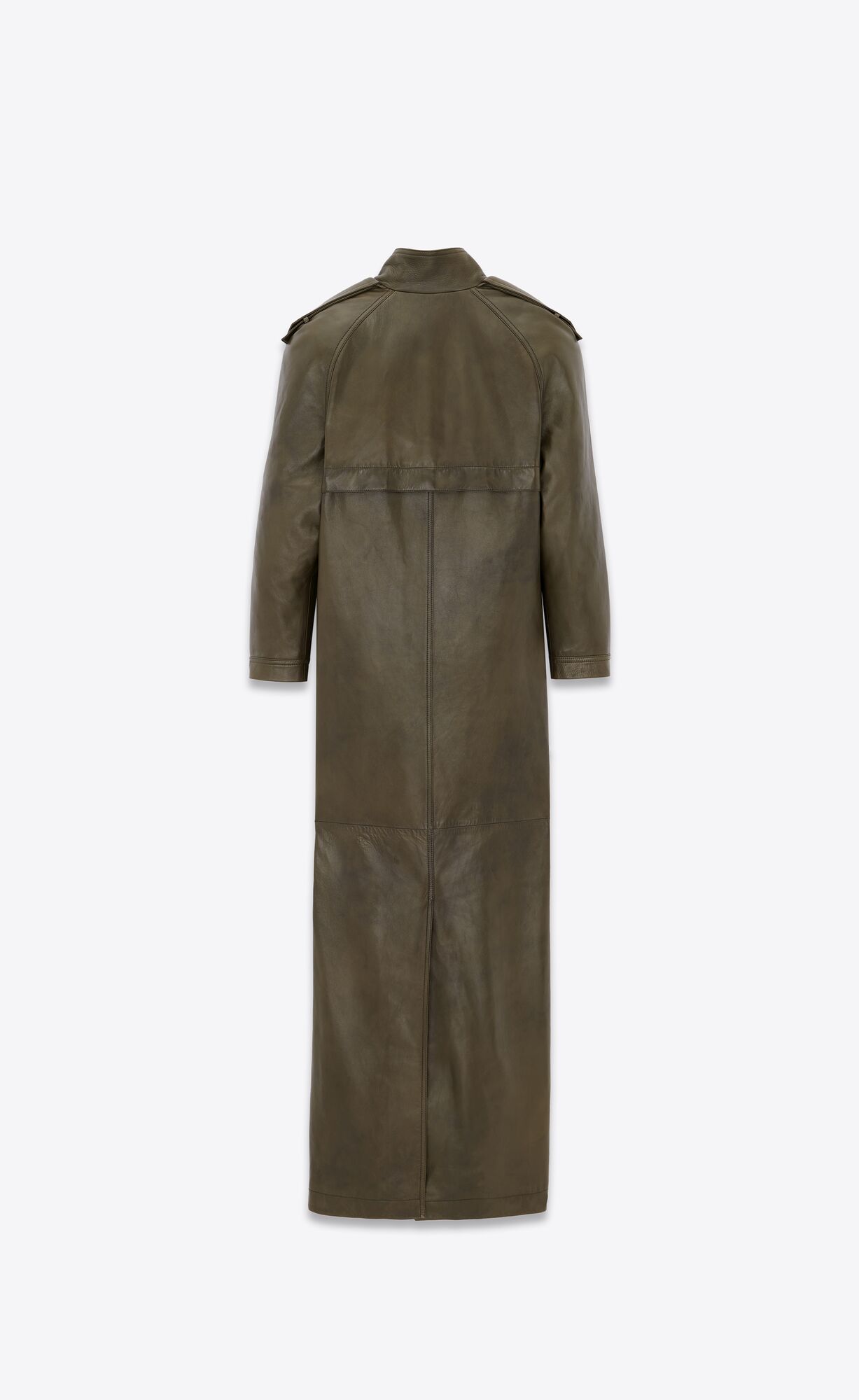 YSL Long Coat In Lambskin Kaki Fonce | 31074-CAZI