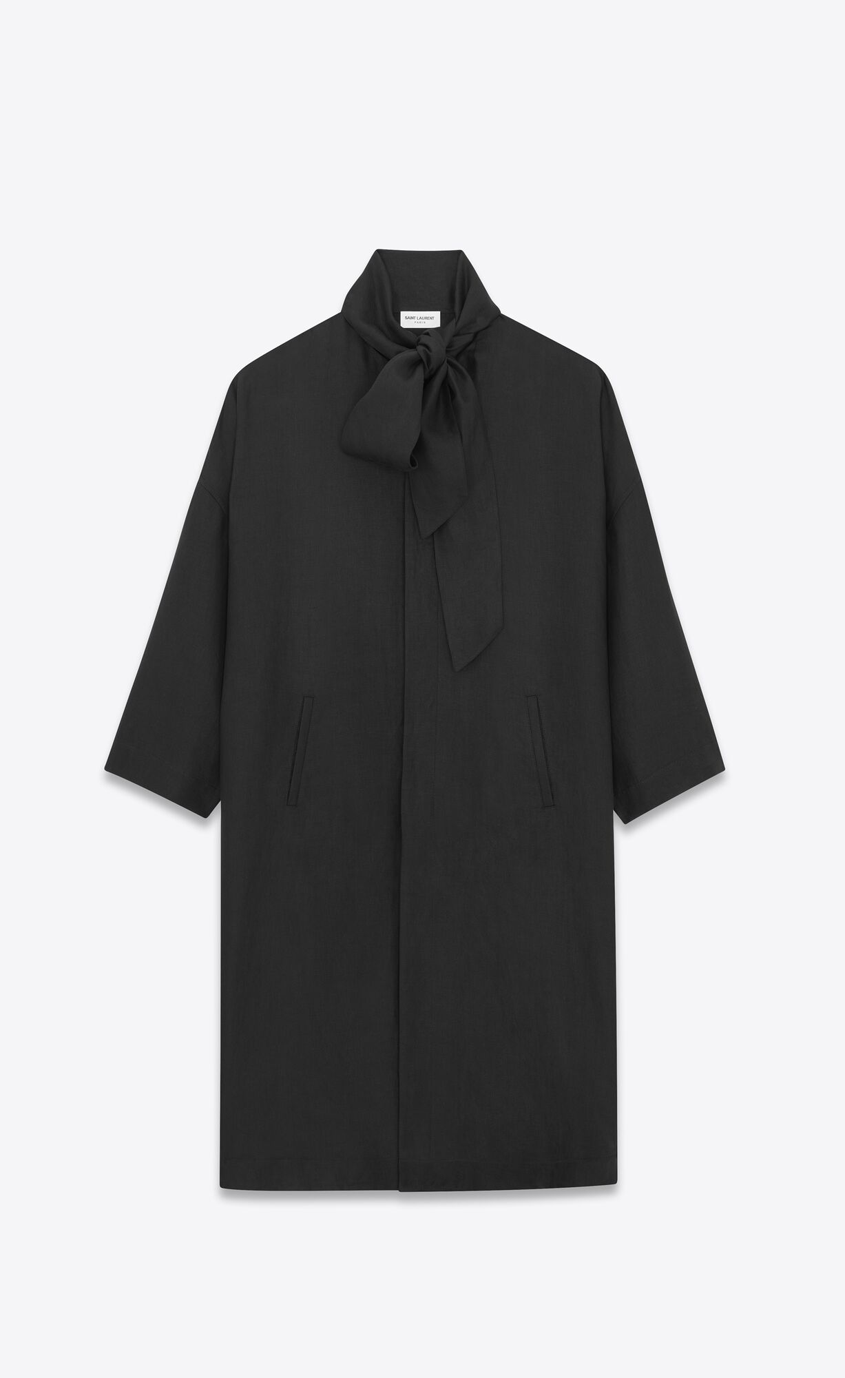 YSL Long Kaftan In Linen Schwarz | 75134-CILG