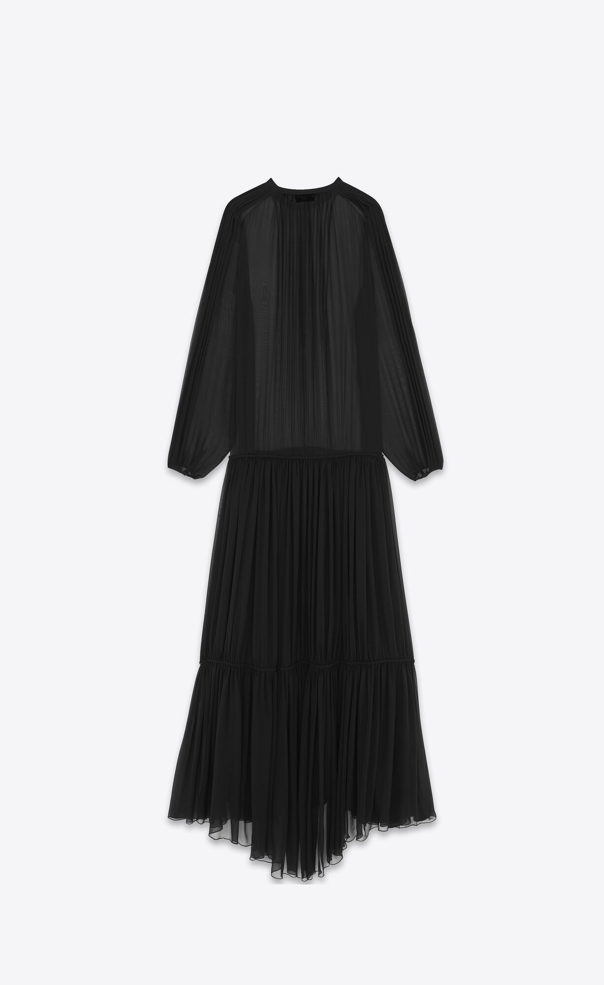 YSL Long Kleider In Crepe Muslin Schwarz | 15346-WVOQ