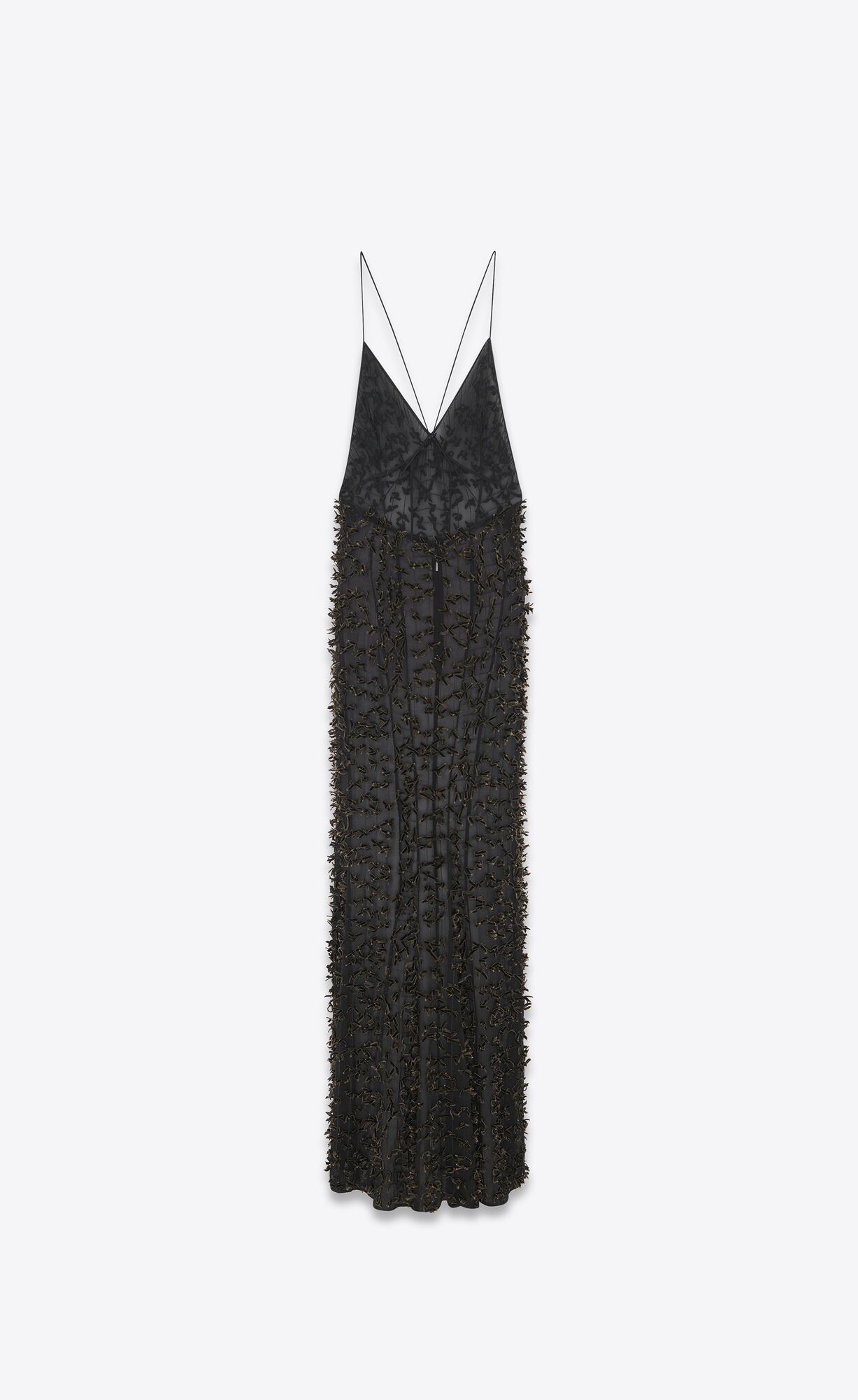 YSL Long Kleider In Embroidered Silk Georgette Schwarz | 73104-URLK